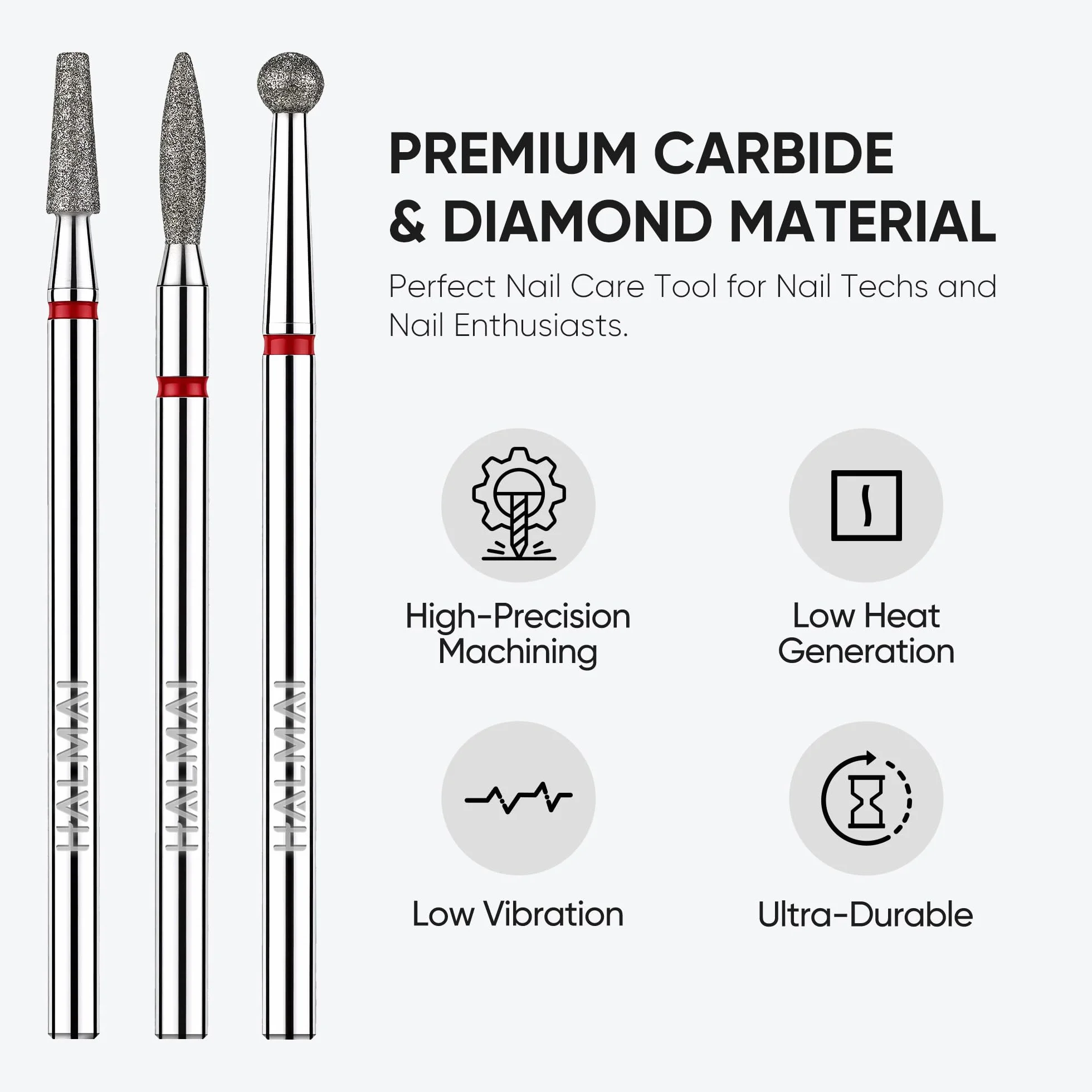 HALMAI Safety Nail Drill Bits 3/32 for Manicure Pedicure Cuticle Gel Polishing Silver Diamond Prep Bits Set