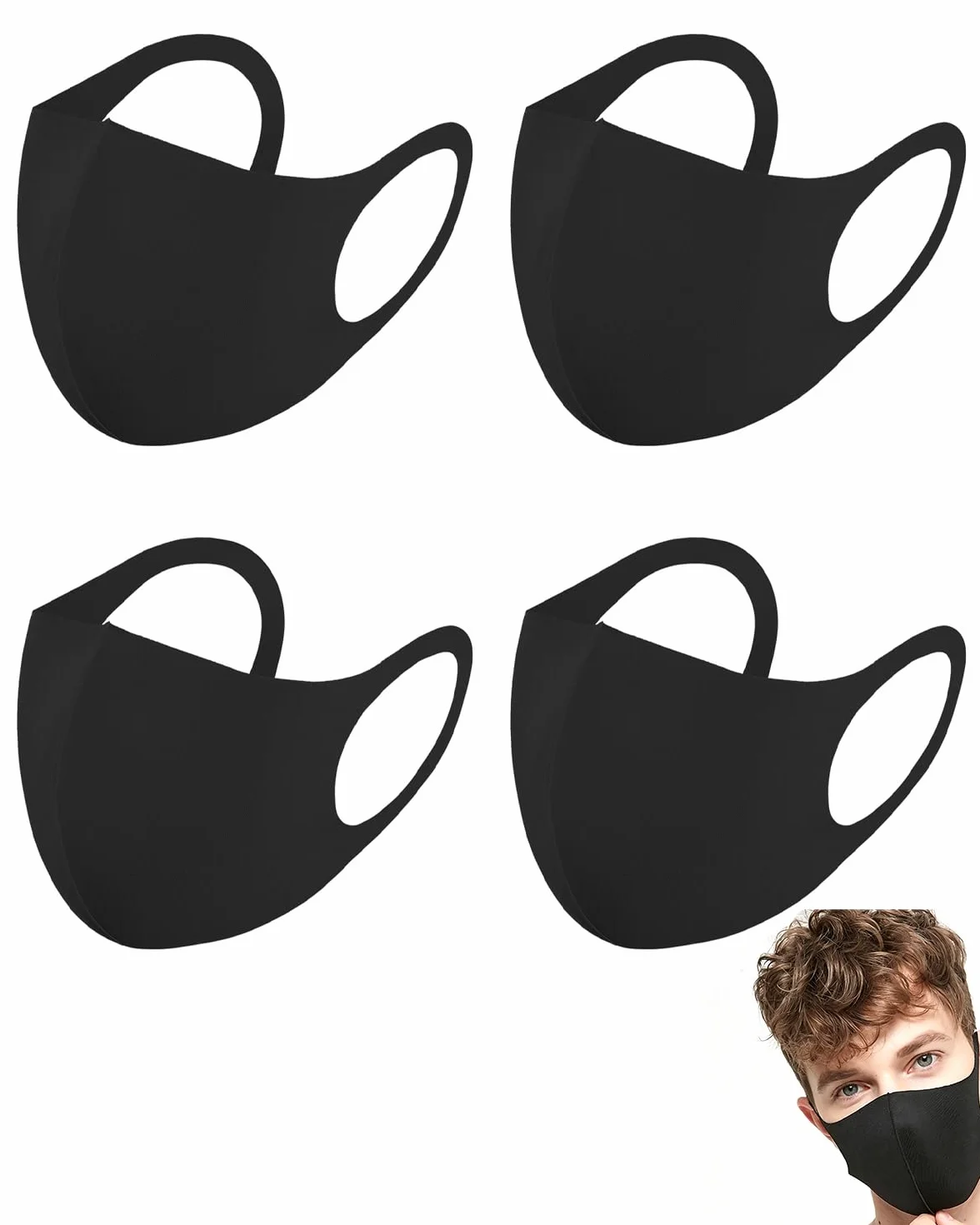 Masque Noir en Tissu Réutilisable Lot de 4 Masques de Protection Lavables Anti-Poussière