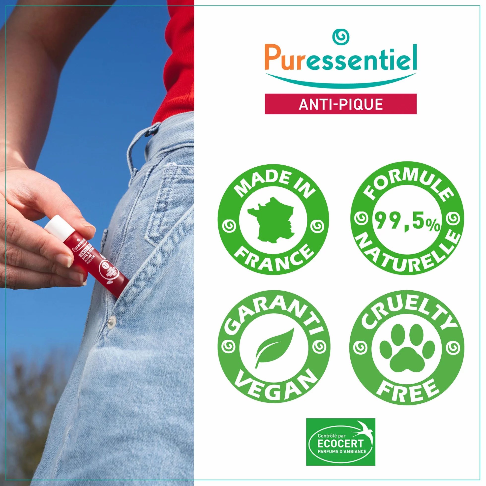 Puressentiel Anti-Pique Roller Apaisant BIO – 5 ml – Calme piqûres d’insectes et irritations – 11 Huiles Essentielles