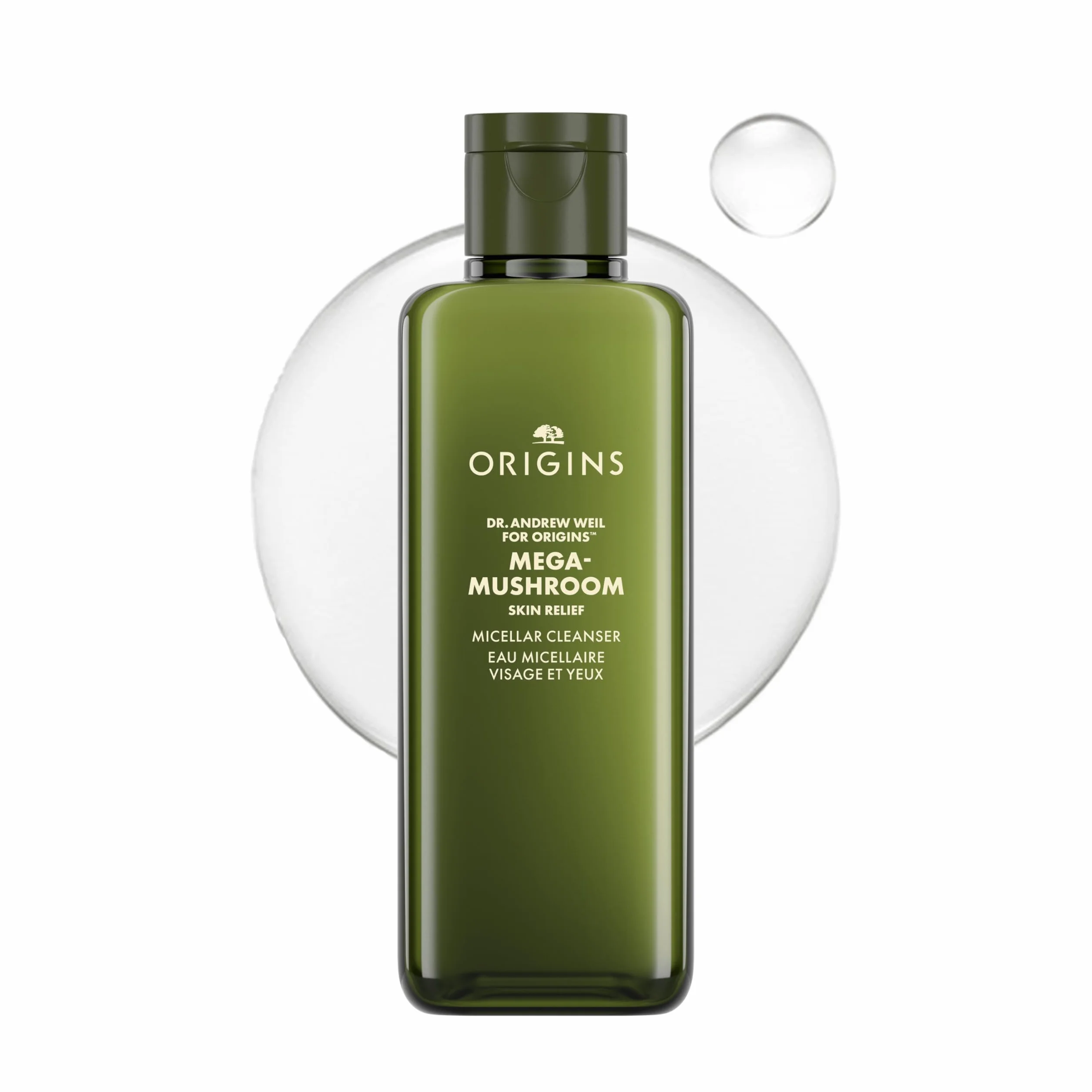 Origins Eau Micellaire Visage et Yeux Mega-Mushroom Skin Relief, Pour les peaux sensibles, Contient du champignon Reishi, 200 ml