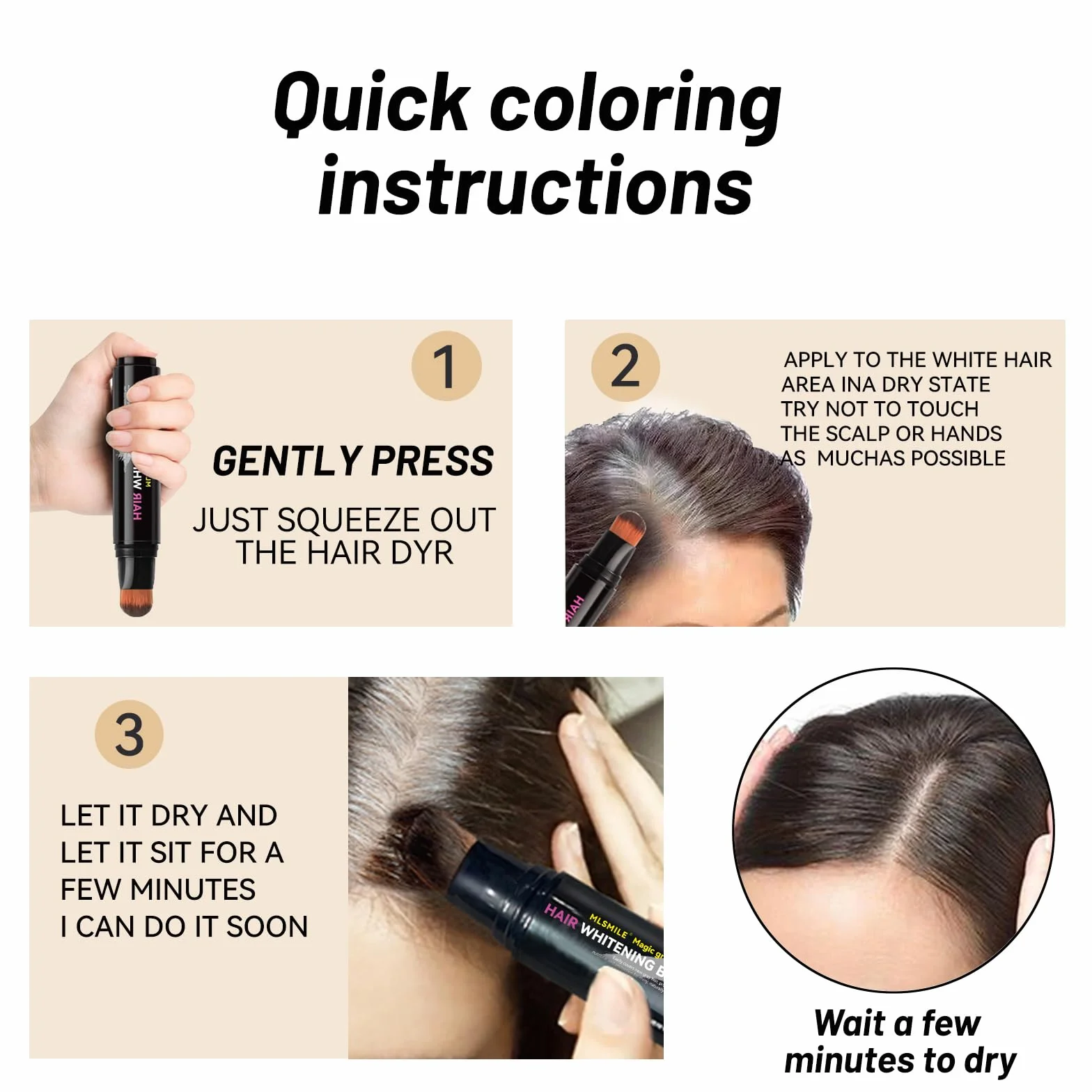 Craie Temporaire Pour Cheveux Stylo Colorant Noir Rouge À Lèvres Teinture Temporaire Soins Doux Peinture Cheveux