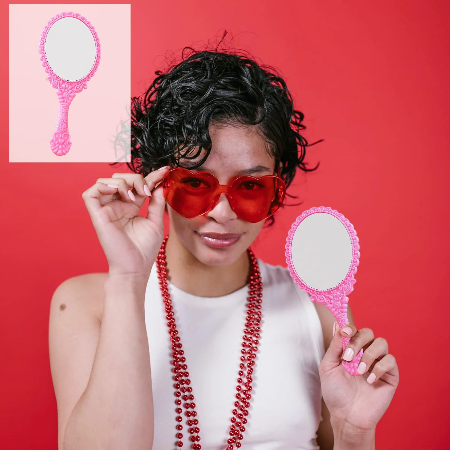 Miroir Coiffeur Petit Miroir Main Ovale avec Poignée Cosmétique Rose Vert Bleu