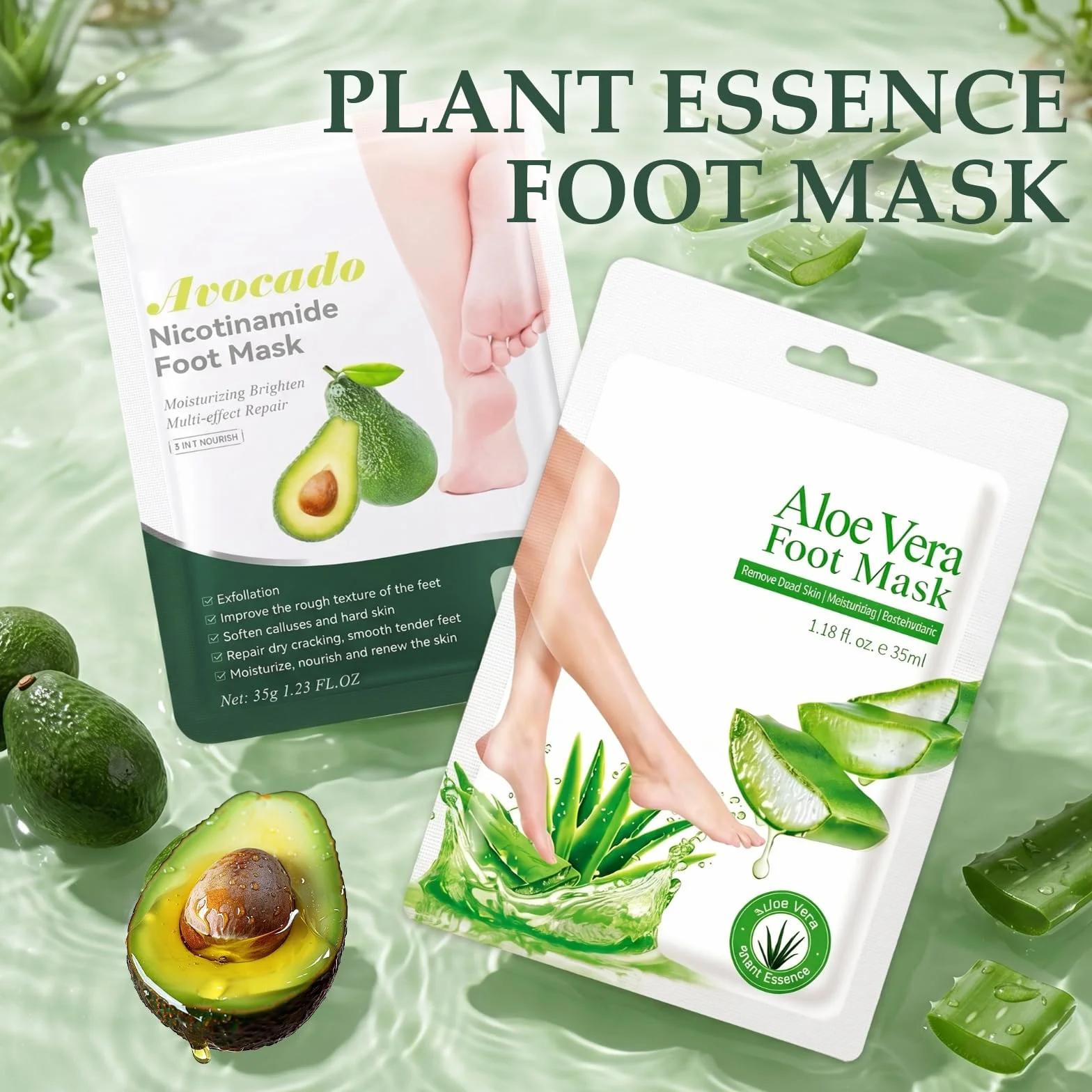 Masque Hydratant Pieds Aloe Vera Avocat, Soin Nourrissant Exfoliant Callosités, Pieds Secs Abîmés Talons Lisses