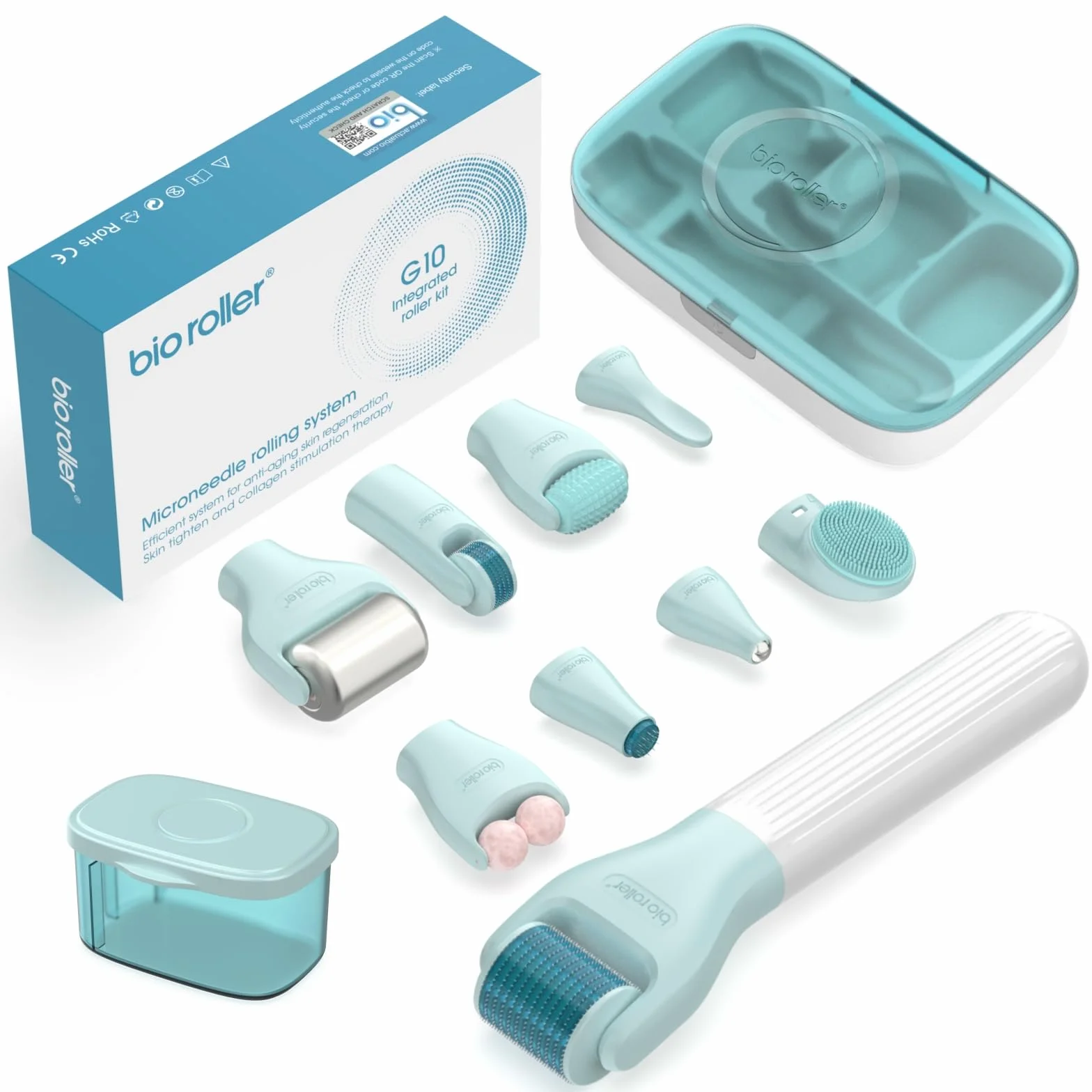 Derma Roller 0.5 mm, Kit Microneedling 10 in 1 pour le soin/massage/nettoyage de la peau, rouleau à barbe 720 aiguilles en titane, Pour les rides, les pores dilatés, les rides et les cicatrices G10