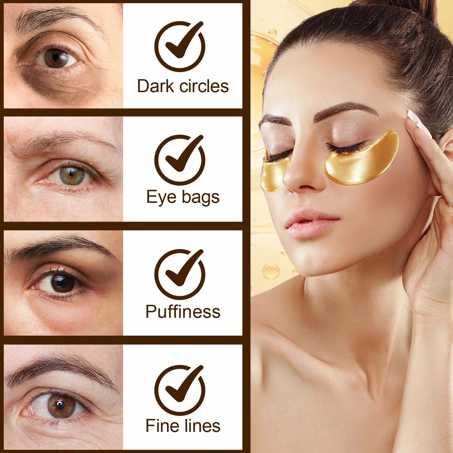 60 Patchs Masque Yeux 24k Or Anti Cernes Acide Hyaluronique