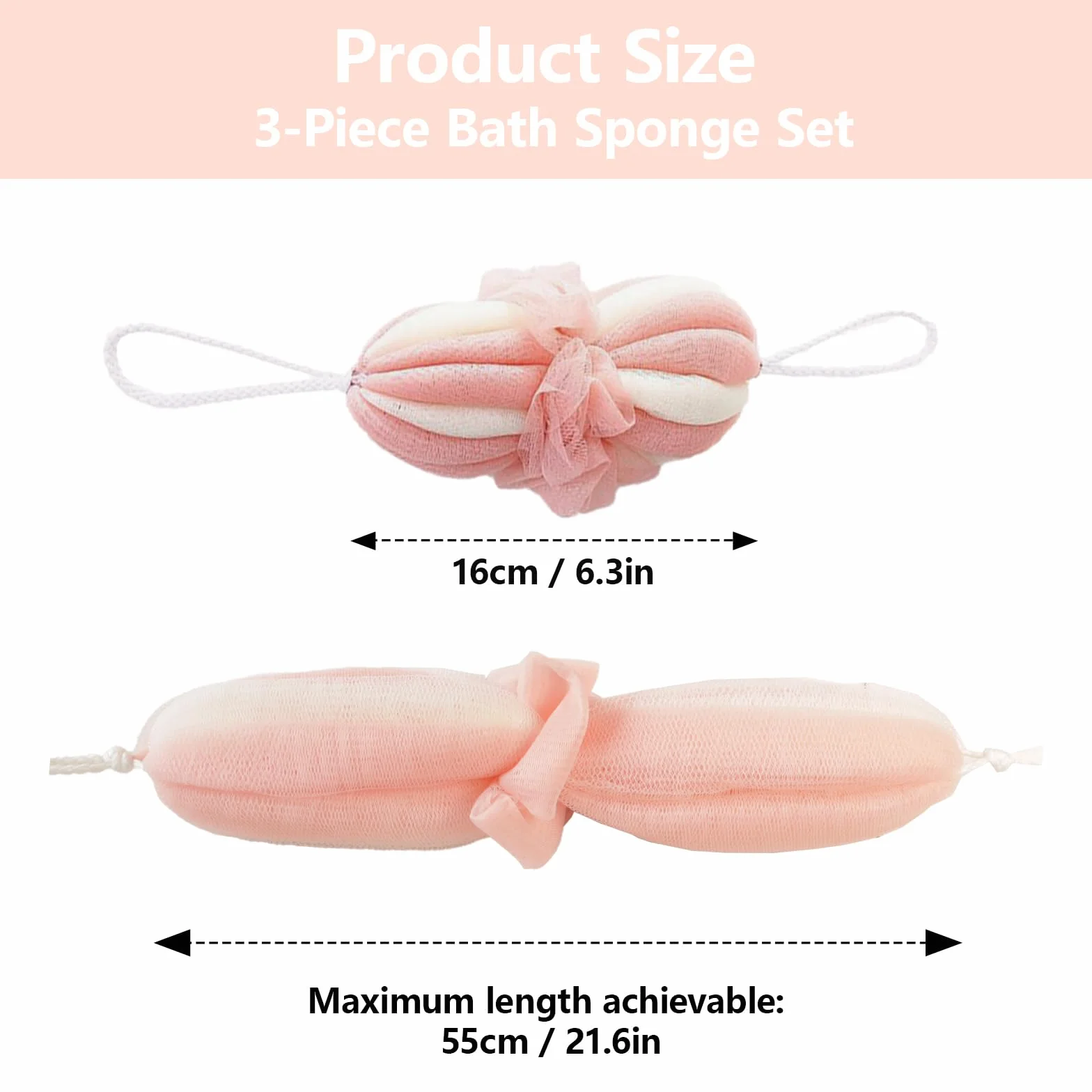 Fleur de Douche Extensible Eponges Salle de Bain Exfoliantes Gommage Corps Filet de Douche 3 Pièces