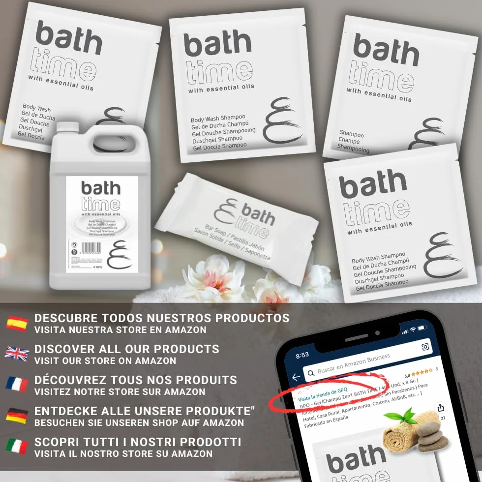 Gel & Shampooing BATH TIME | 400 unités x 8g | Hôtel, B&B, Gîte Rural, Gym