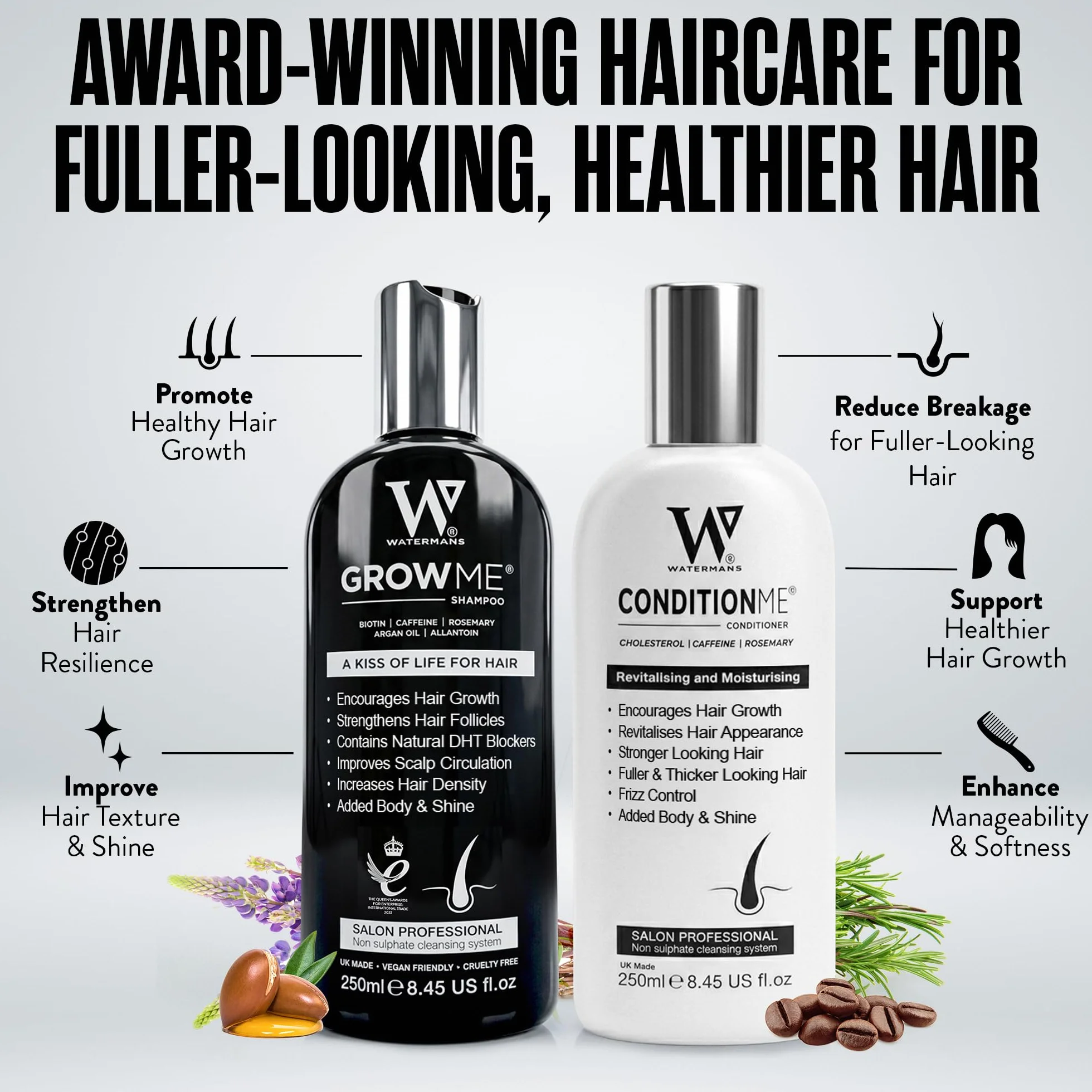 Watermans Shampoing Anti Chute et Revitalisant Combo Pack Traitement Perte de Cheveux Hommes Femmes
