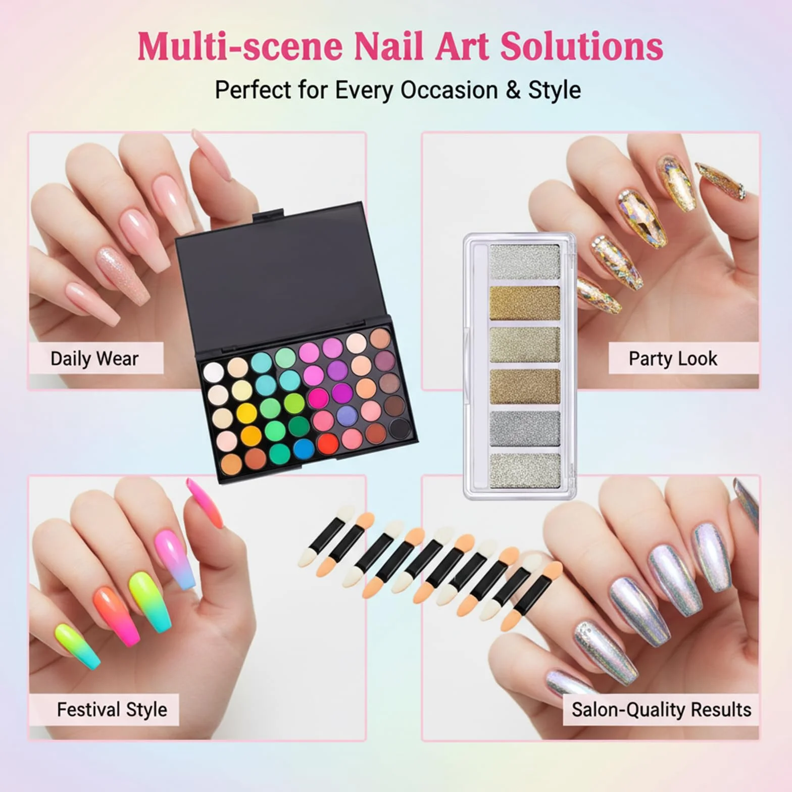 Palette de pigments chrome 46 couleurs poudre à ongles pigmentée nuances néon pour manucure