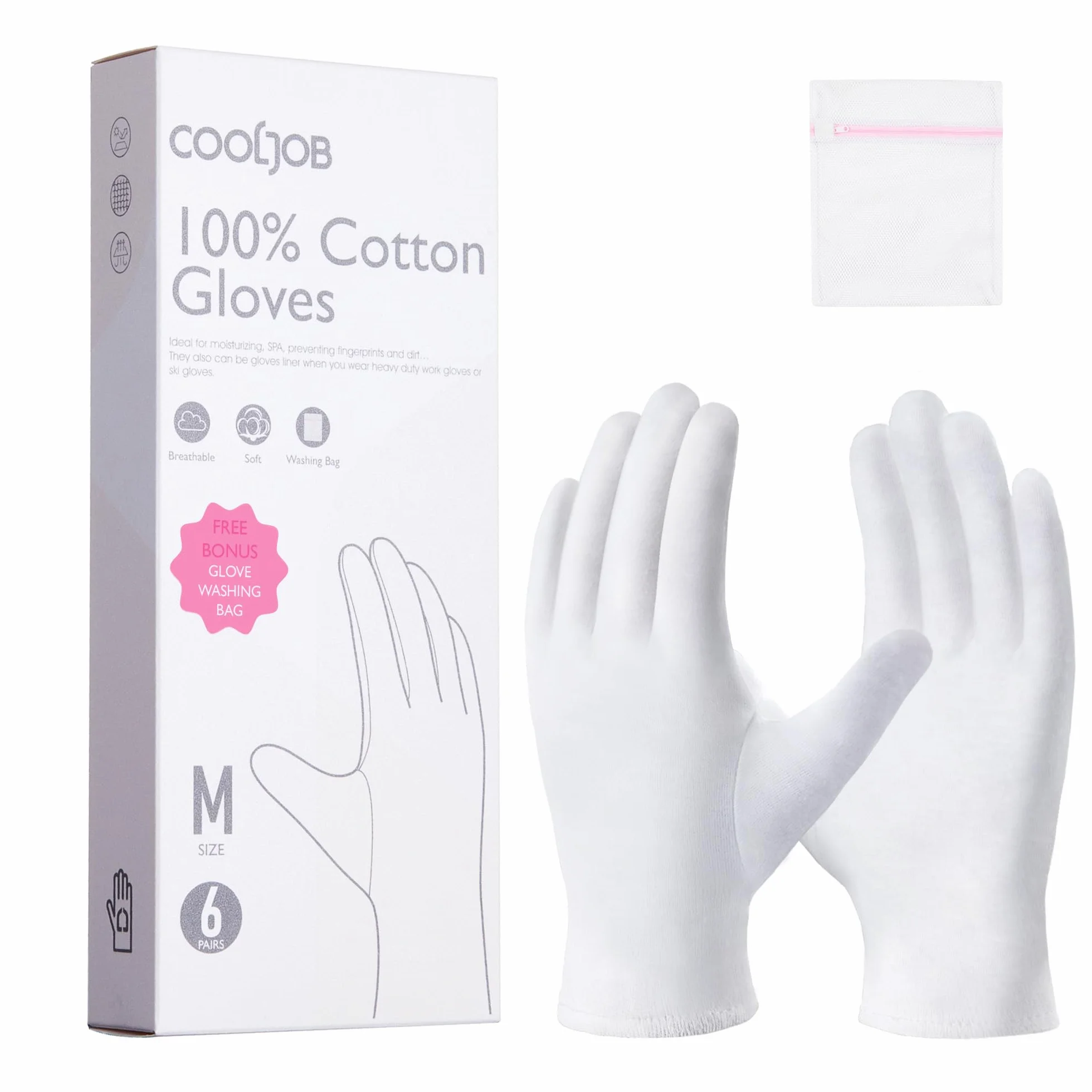 COOLJOB Lot de 6 paires gants coton protection eczéma hydratants mains sèches