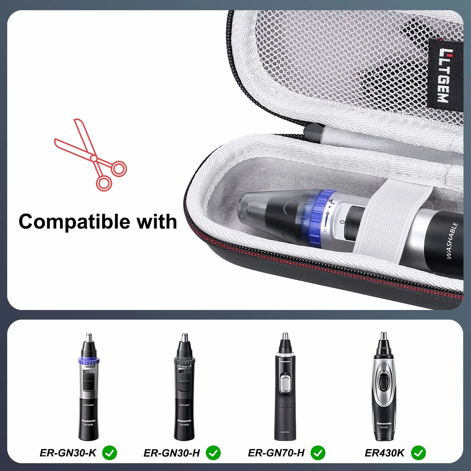 LTGEM Étui Rigide en EVA pour Tondeuse à Poils nasaux Panasonic ER-GN30-K, système de Nettoyage pour Tondeuse Humide/sèche pour Homme