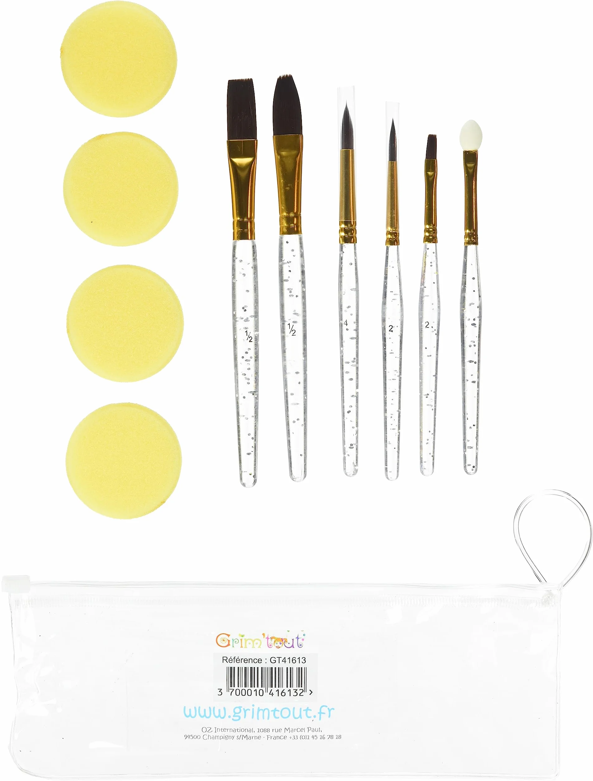 GRIM'TOUT Trousse Maquillage Enfant 5 Pinceaux 4 Éponges Maquillage Artistique Déguisement Grimage