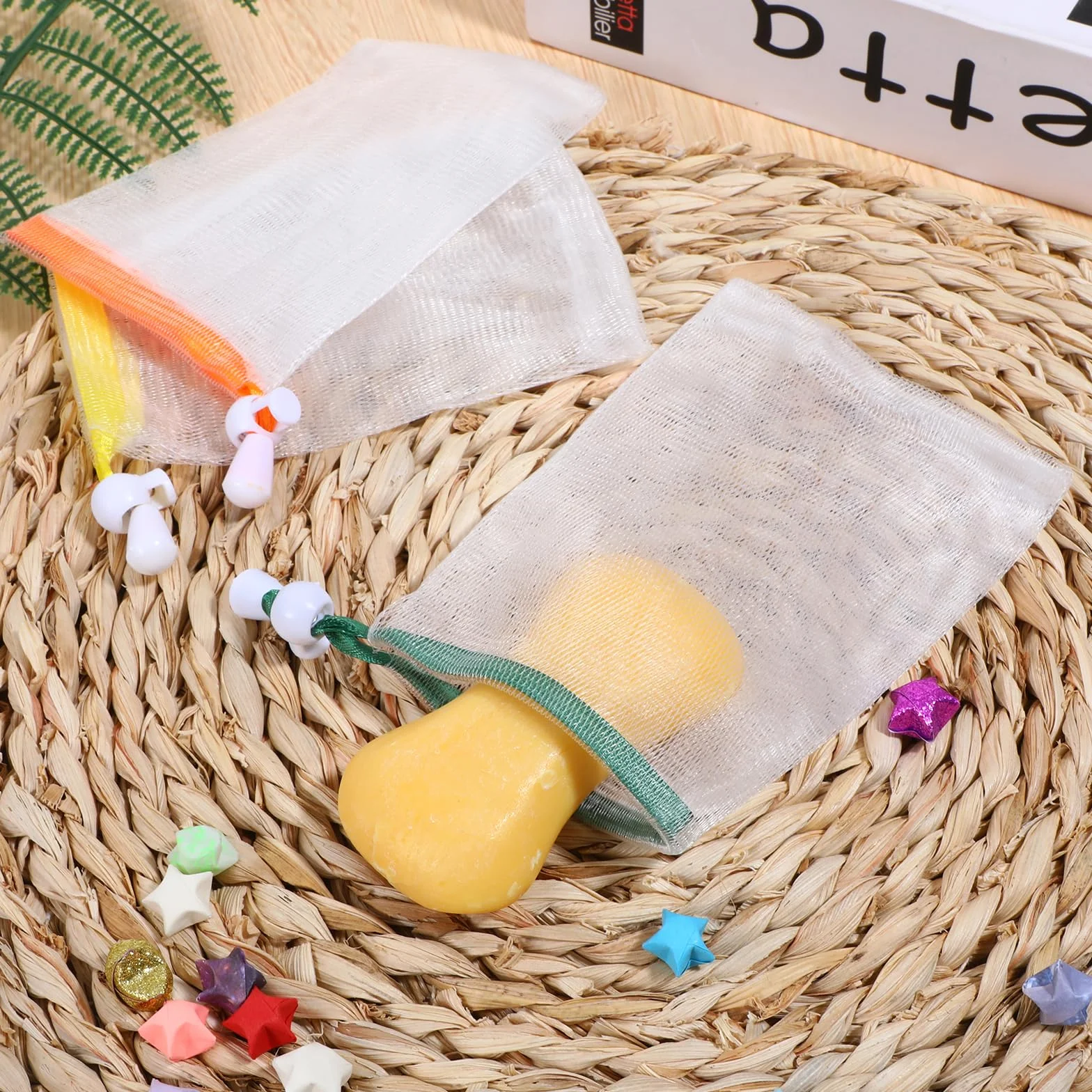 Sac à savon en nylon avec cordon de serrage - Lot de 10 sachets exfoliants pour le bain et le visage
