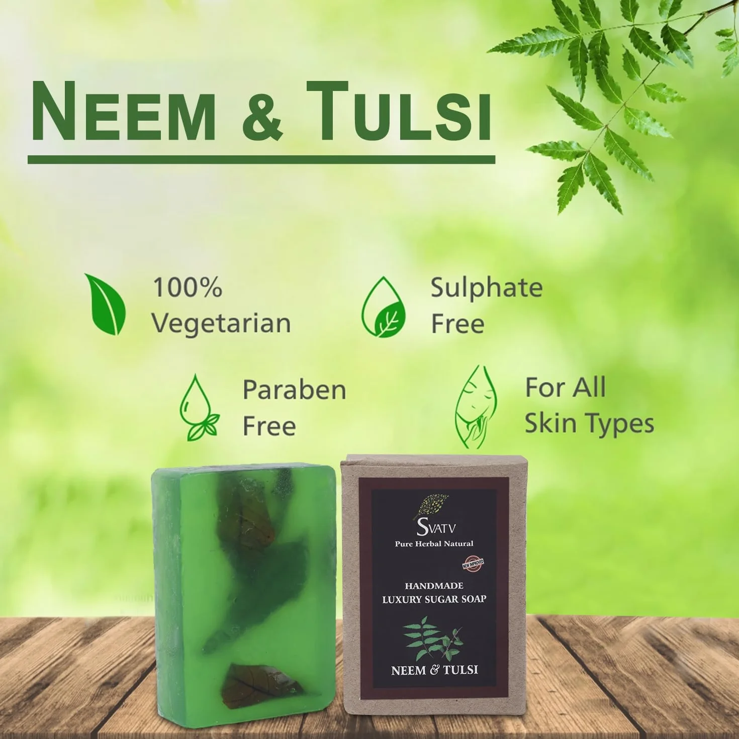 Handcrafted Savon with Neem & Tulsi Ayurvedic Herbal Body Soap Bars 125g x2