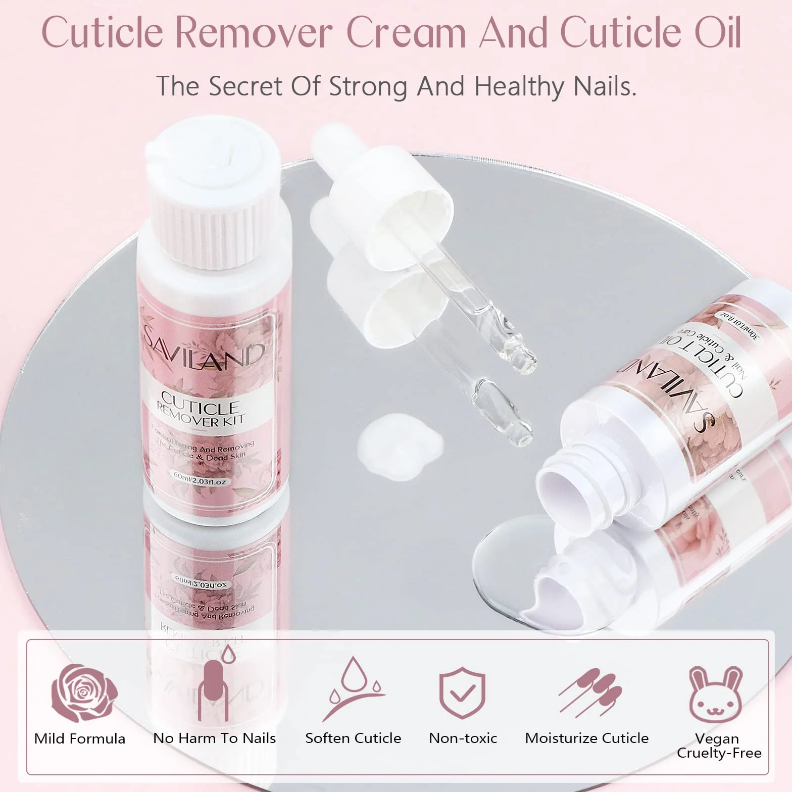Saviland Dissolvant pour Cuticule 60 ml + Huile pour Cuticule 30 ml, Ramollit les Cuticules, Elimine Cellules Mortes