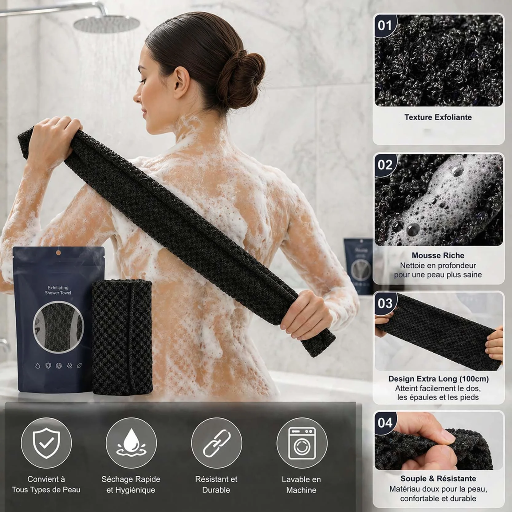 Serviette De Douche Exfoliante Ecovia, Exfoliation Douce, Séchage Rapide, 2 Pièces