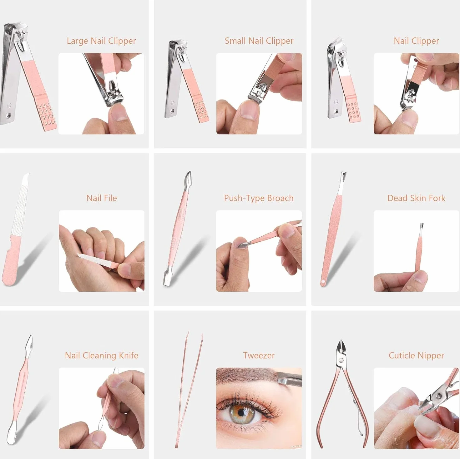 Kit Manucure Pédicure Professionnel 18 Pièces, Coupe-Ongles en Acier Inoxydable avec Boîte de Voyage (Or Rose)