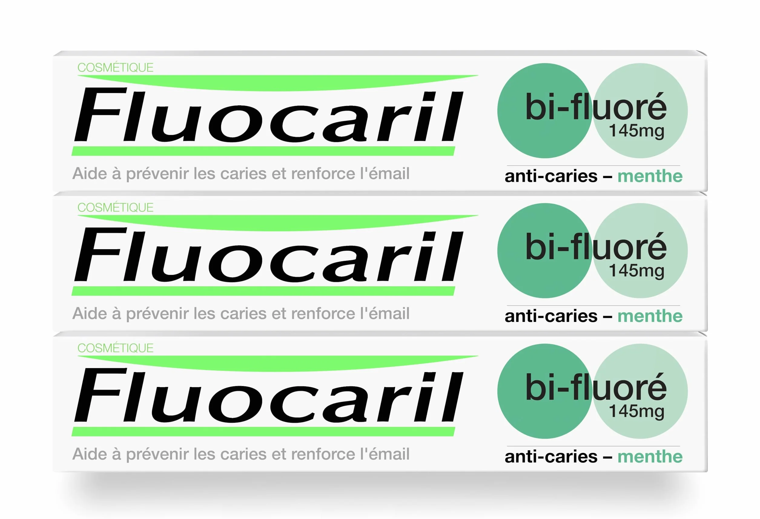 Dentifrice Anti-Caries Bi-fluoré 145mg Menthe, Email Renforcé, Haleine Fraîche (Lot de 3x 75ml)