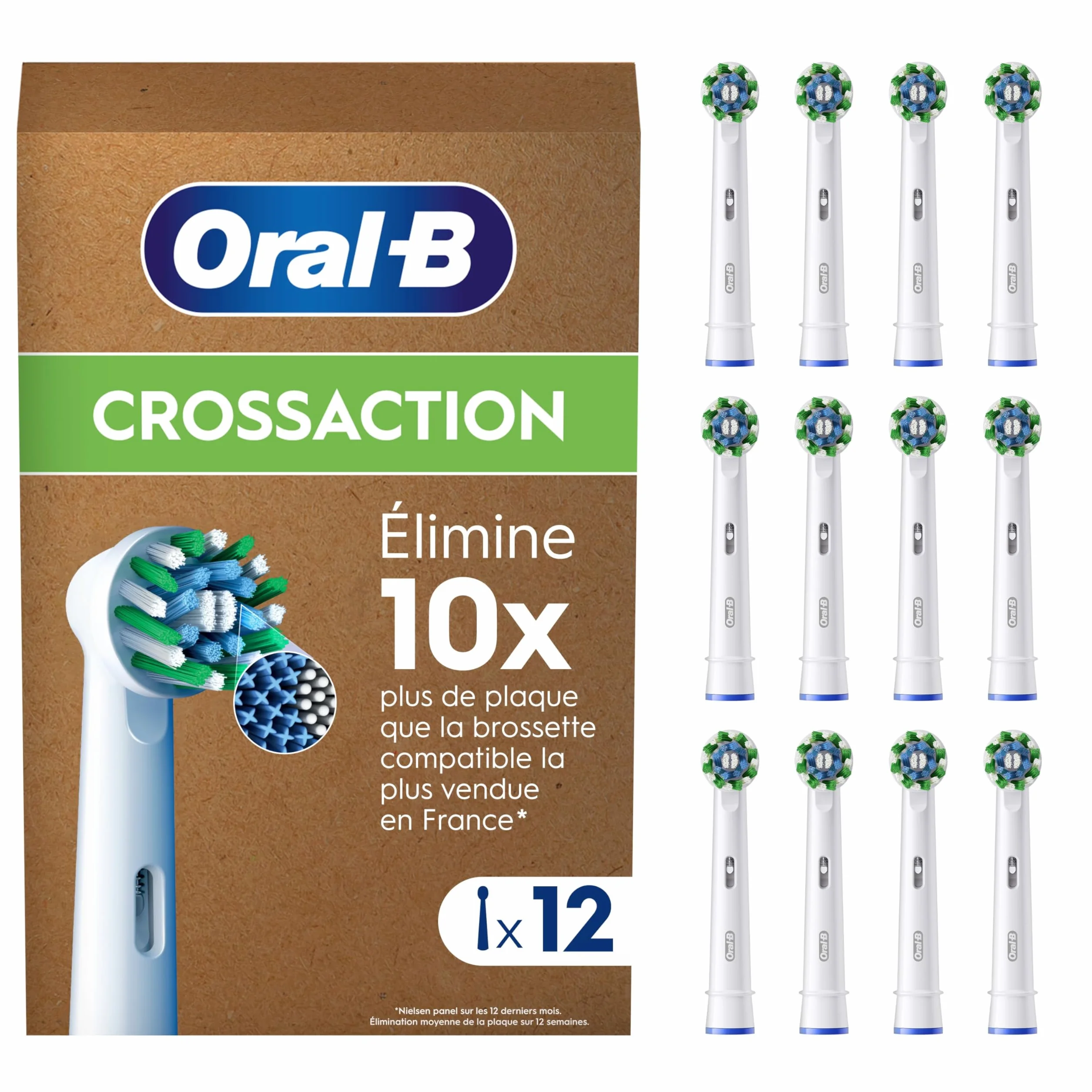 Oral-B Brossettes de Rechange Cross Action, Lot de 12, Blanches – Recharges Brosse à Dents Électrique Pro