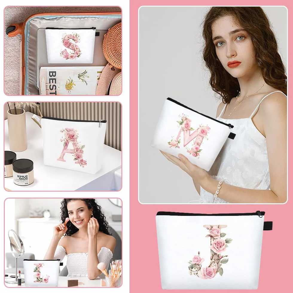Trousse de Maquillage Personnalisée A-Z, Petite Pochette Maquillage Femme, Sac Cadeau Anniversaire Mariage EVJF Voyage