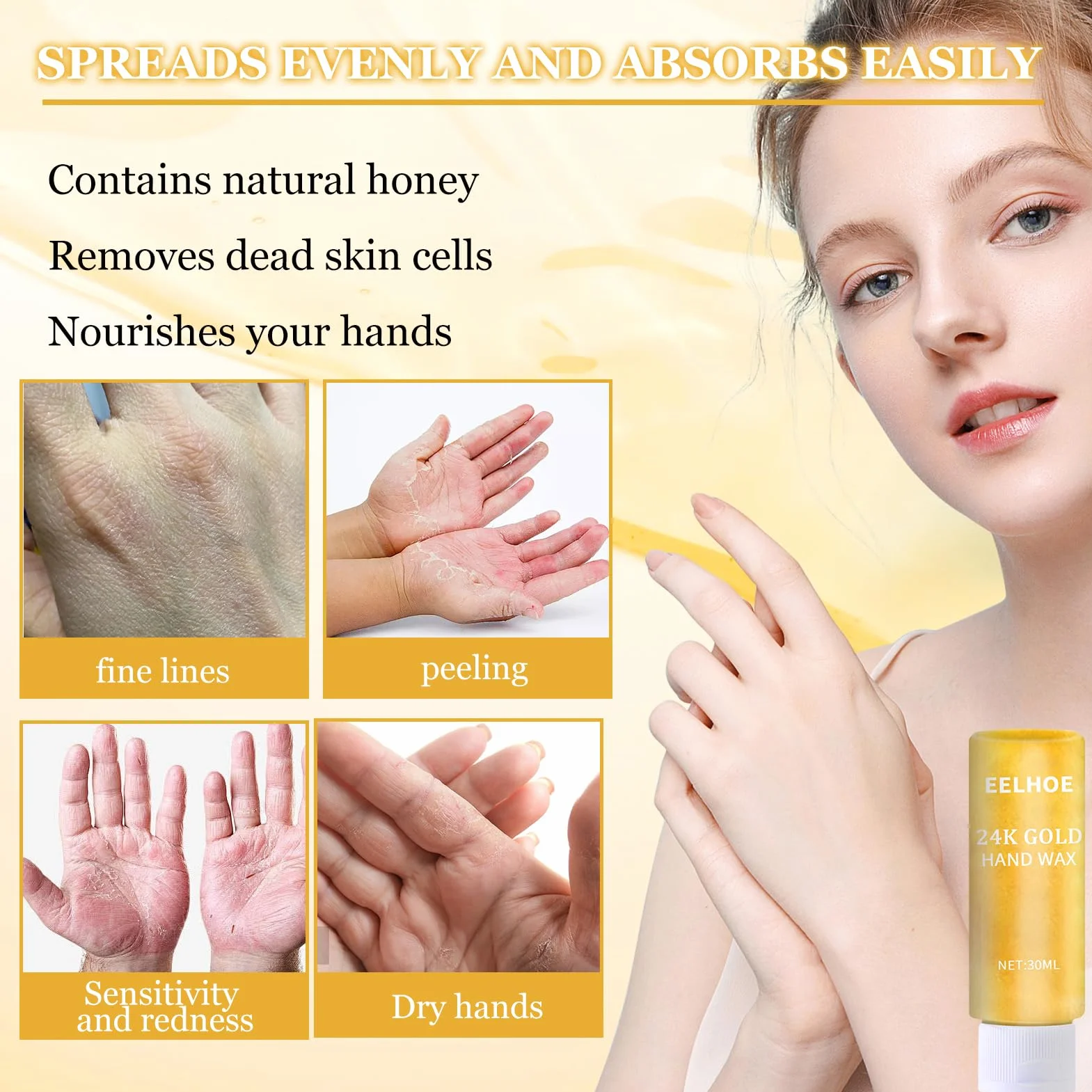 Honey Hand Mask, 24k Gold Hand Mask, Peeling Hand Mask, Hydratant Réparation