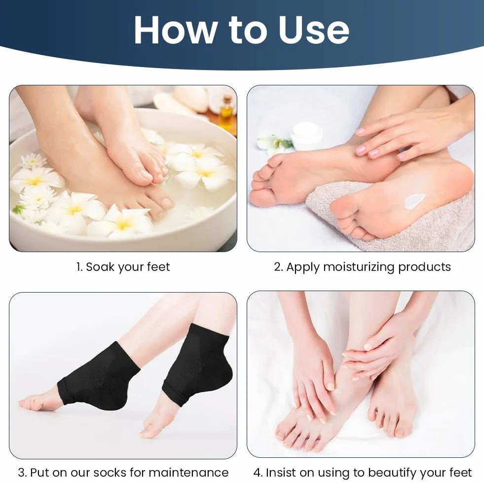 AOOWU Chaussettes Hydratantes Pour Talons, 4 Paires Talon En Gel Ventilé à Bout Ouvert Silicone Souple Pour Pieds Secs