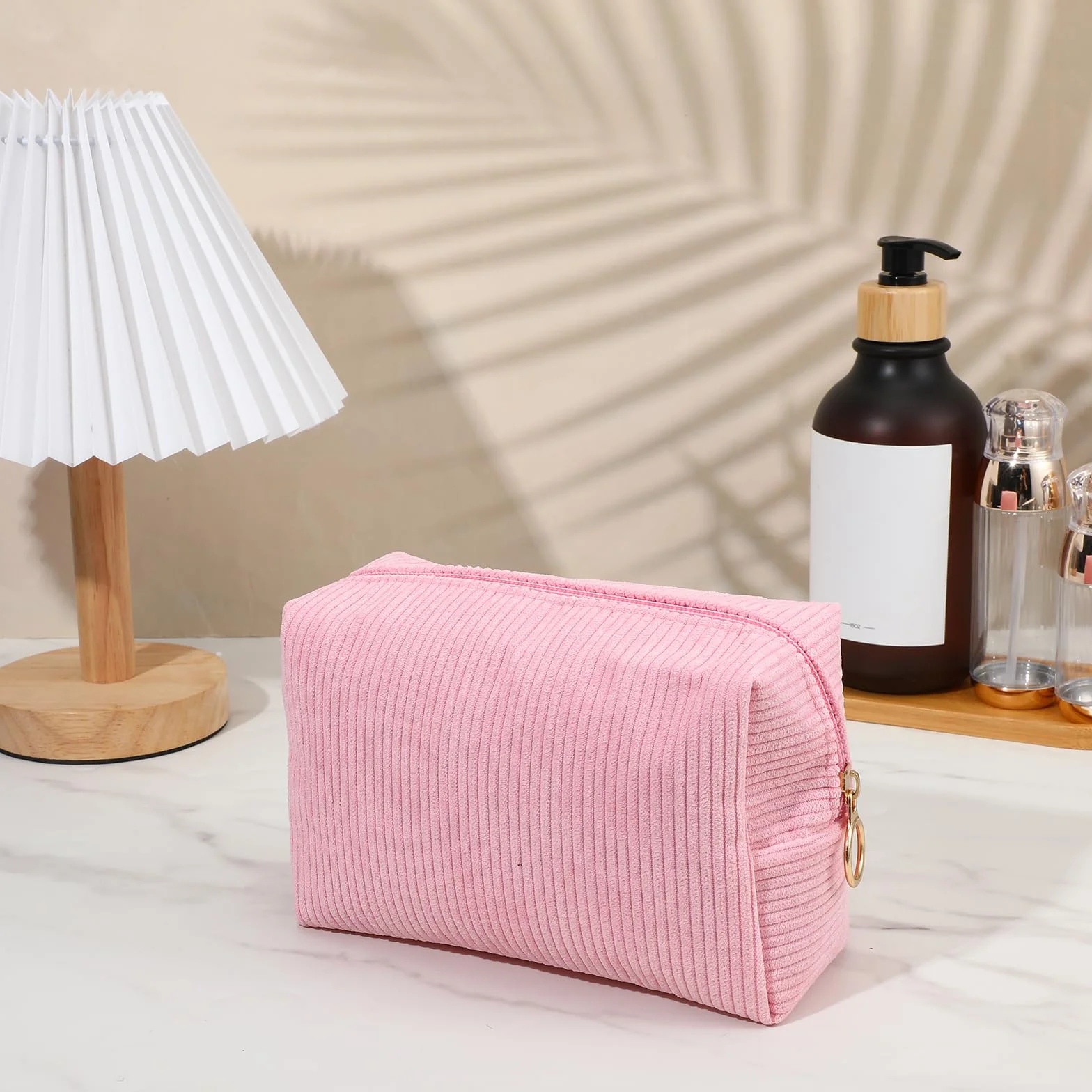 Petite trousse de maquillage pour femme - Fermeture éclair - Grande capacité - Accessoire de voyage - Multifonction, Rose