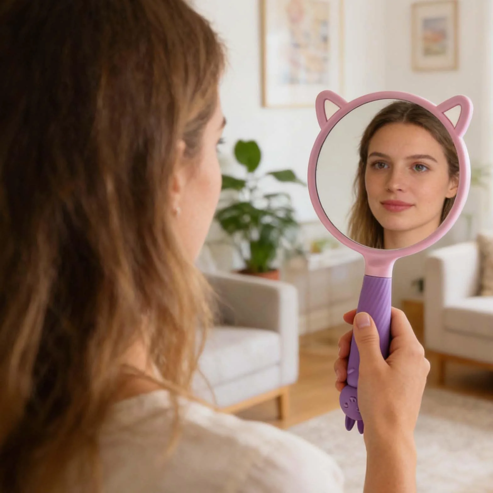 Miroir à Main Professionnel avec Poignée, Miroir Maquillage Portable pour Salon de Beauté (Marron Café)