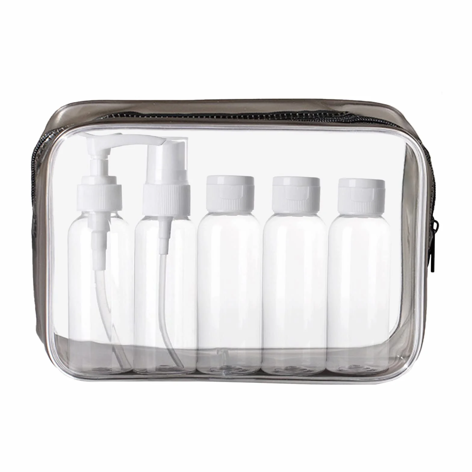 KEYRI Kit Voyage Avion Bouteille Cosmetique 100ml Flacon Étanche Rechargeable Spray Transparent pour Liquides Set de Toilette Noir