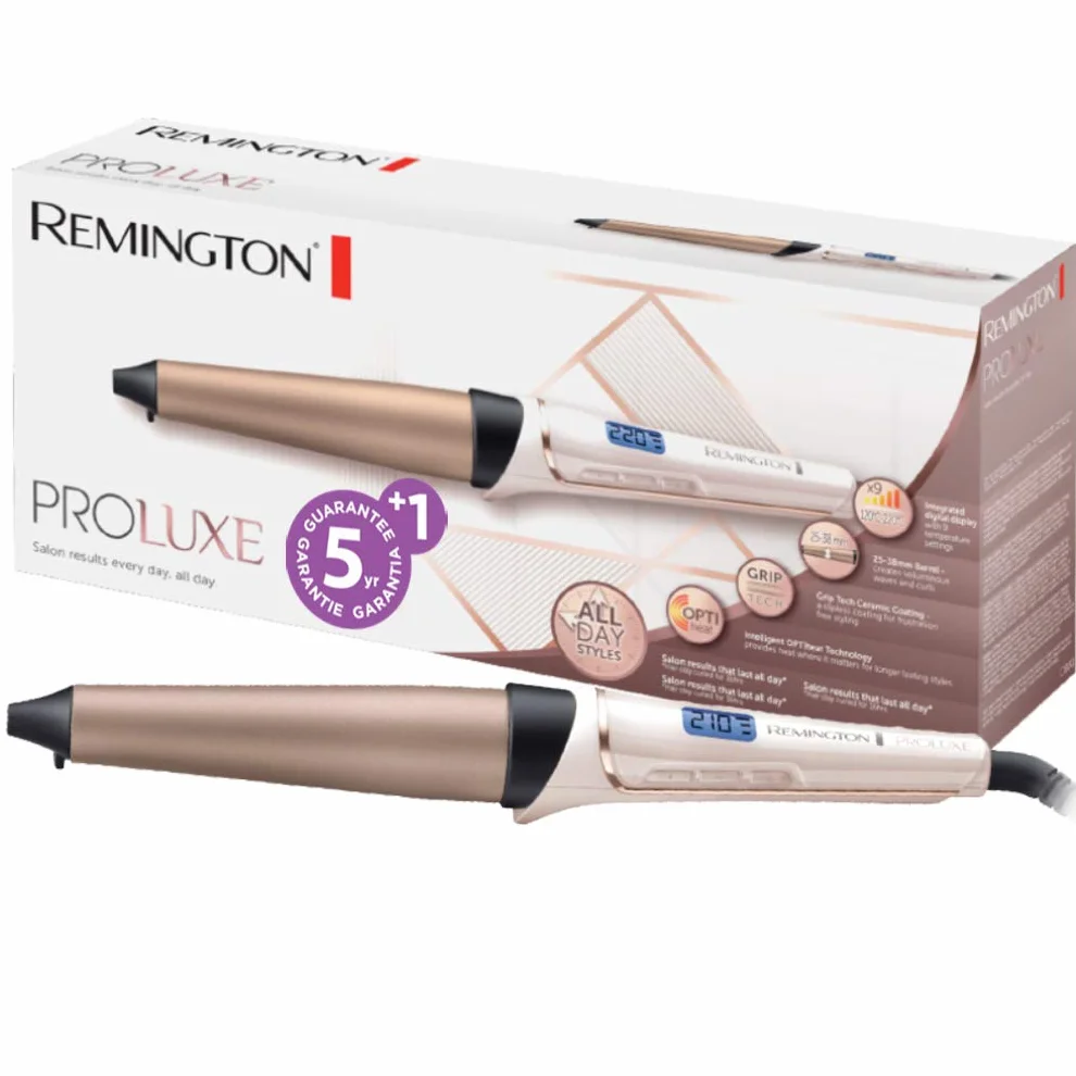 Remington Boucleur à cheveux [Conique 25-38mm: Ondulations naturelles] PROluxe (Technologie Intelligente OPTIheat, Céramique,chaleur constante, Ecran LCD, 120-220°C, Beach waves) CI91X1