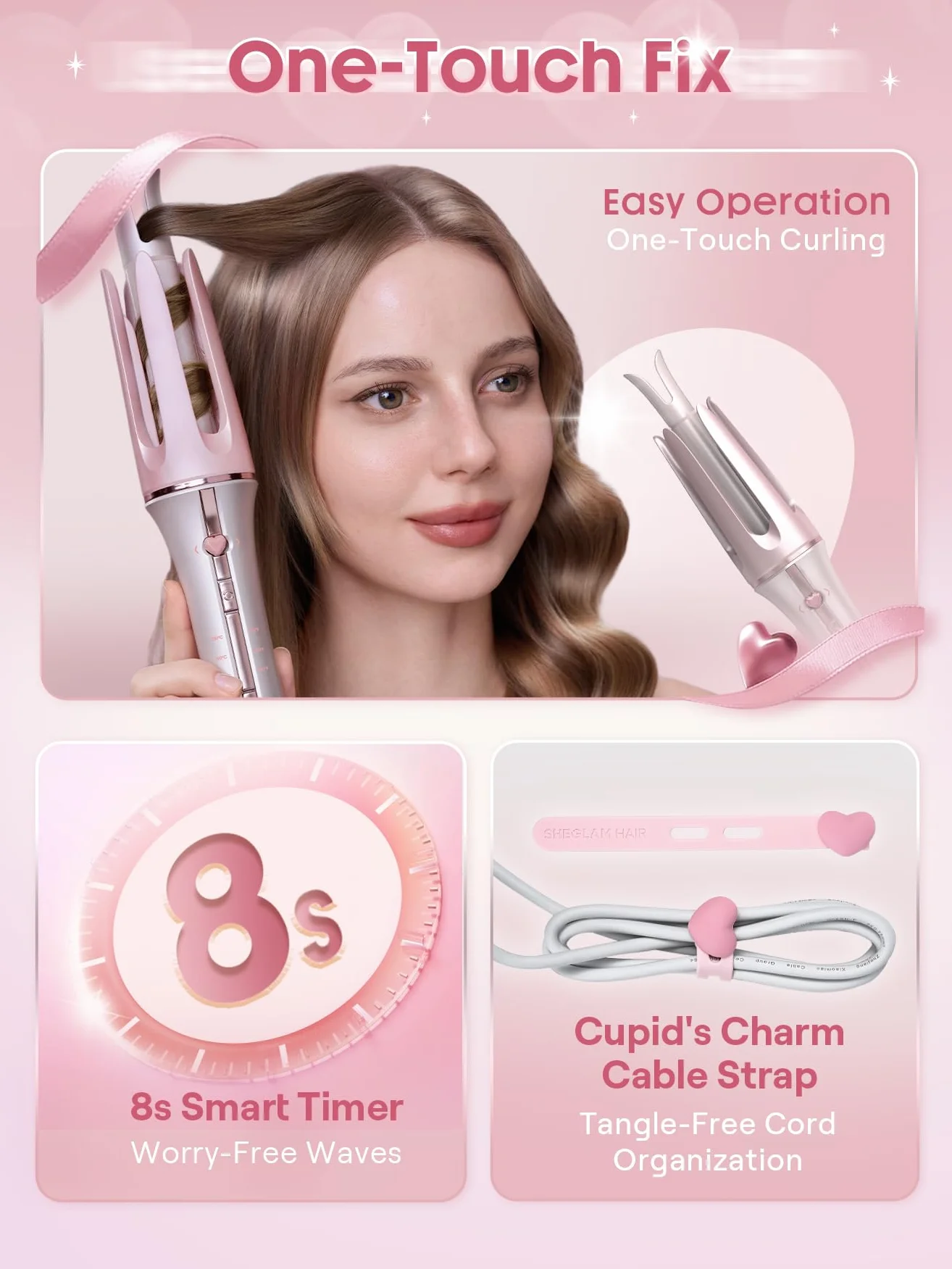 SHEGLAM Cupid's Charm One-Touch 25mm Fer à boucler automatique avec revêtement en céramique