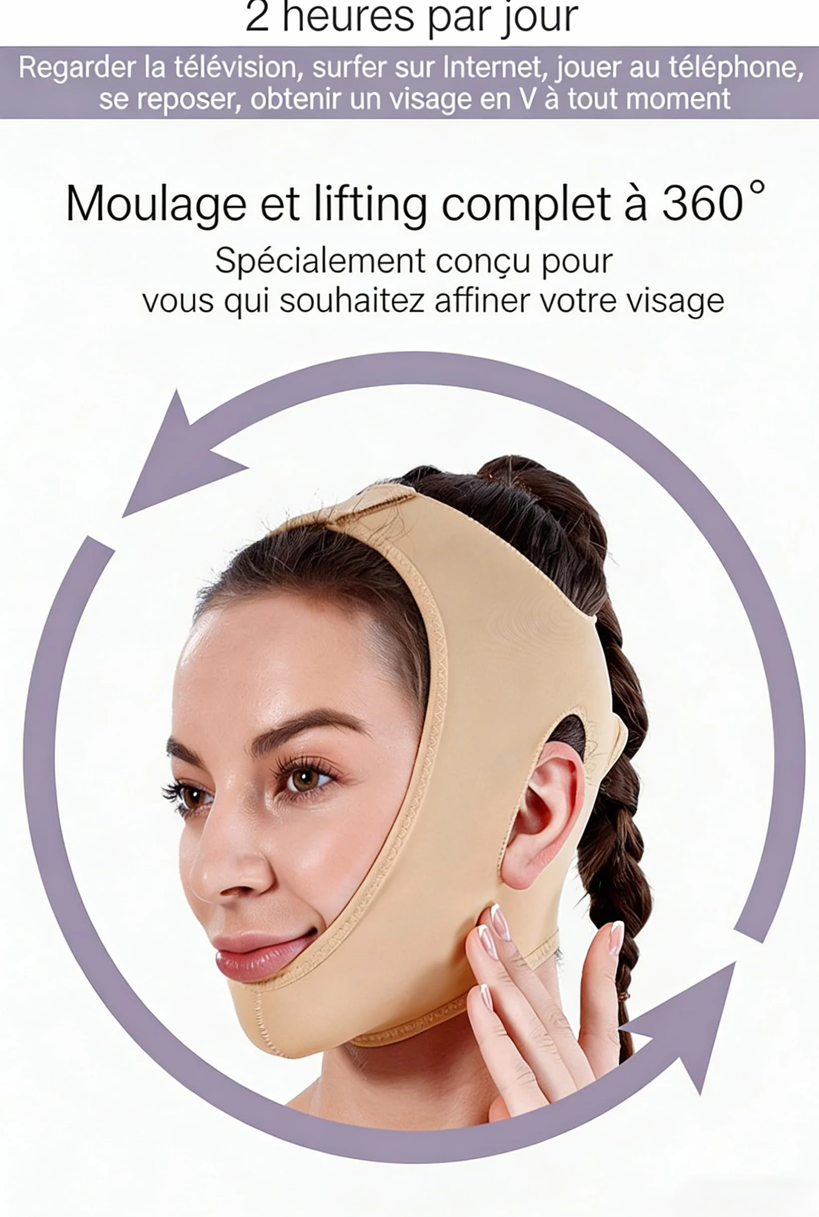 Gaine Visage-SweetLifty, Réutilisable Masque En Forme De V,Portable et Voyage (L,Beige)