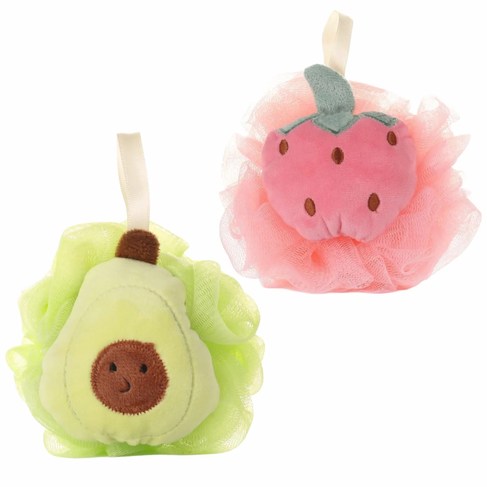 Lot de 2 éponges de bain pour enfants en forme de fruits douces exfoliantes