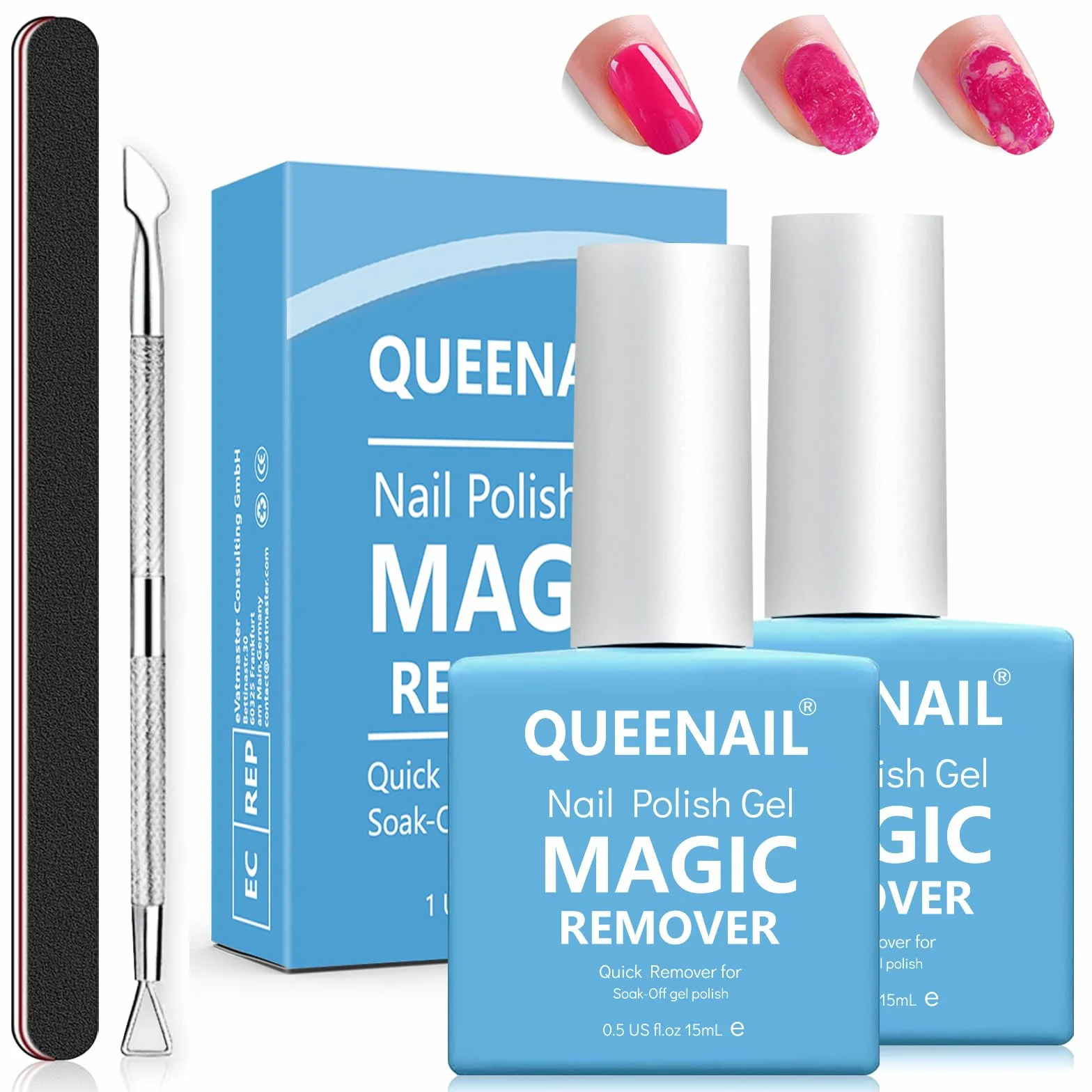 Dissolvant Vernis Semi Permanent 15ml 2 Pièces, Gel Nail Polish Remover avec Lime à Ongles et Pousse-cuticules