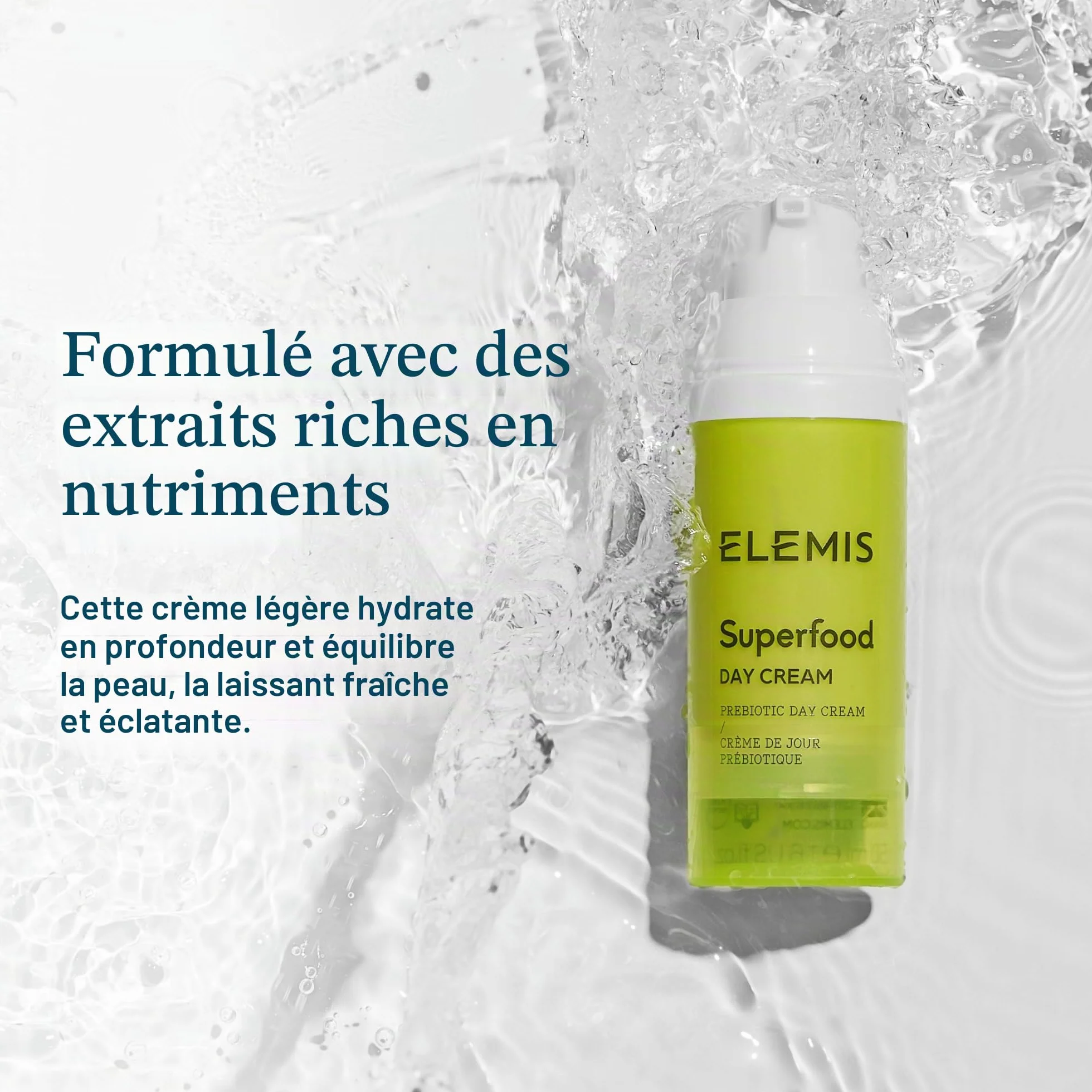 ELEMIS Crème de jour prébiotique aux superalimets pour reconstituer, hydrater et protéger, crème de visage pour un éclat radieux et frais, hydratant quotidien léger de visage, 50 ml