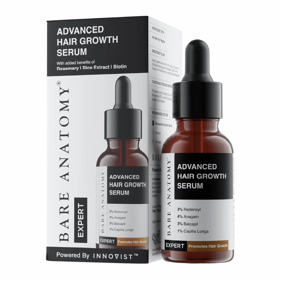 Bare Anatomy Sérum avancé de croissance des cheveux | 3% Redensyl – 2 fois meilleurs résultats que le minoxidil | + 4% Anagain + 3% Baicapil | Romarin, Biotine | Sérum de contrôle de la croissance