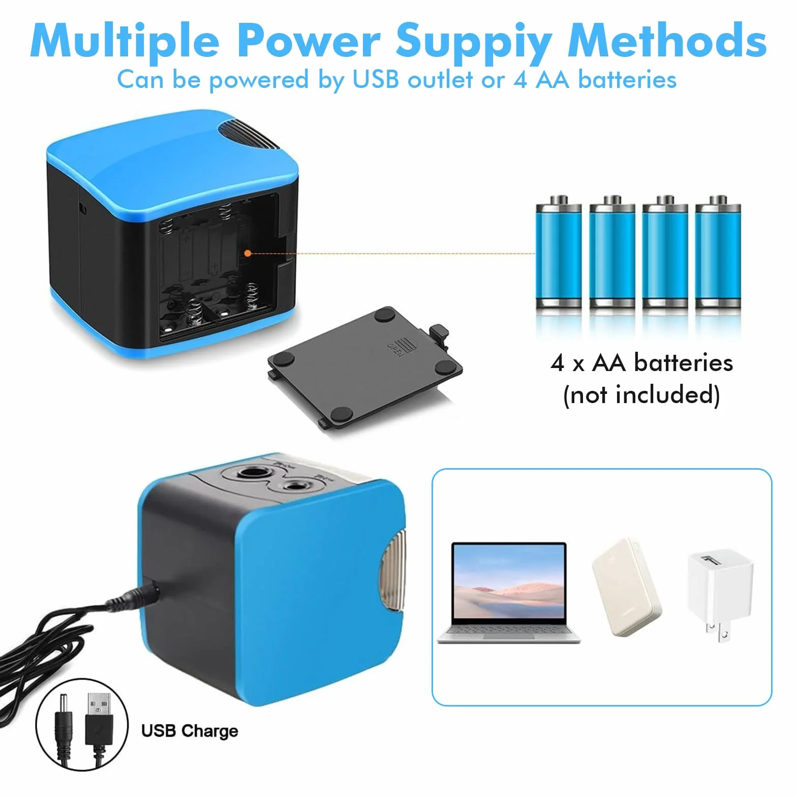 Taille Crayon Electrique 2 Trous 6-12mm, Alimenté par Batterie et USB, avec 4 Lames de Rechange