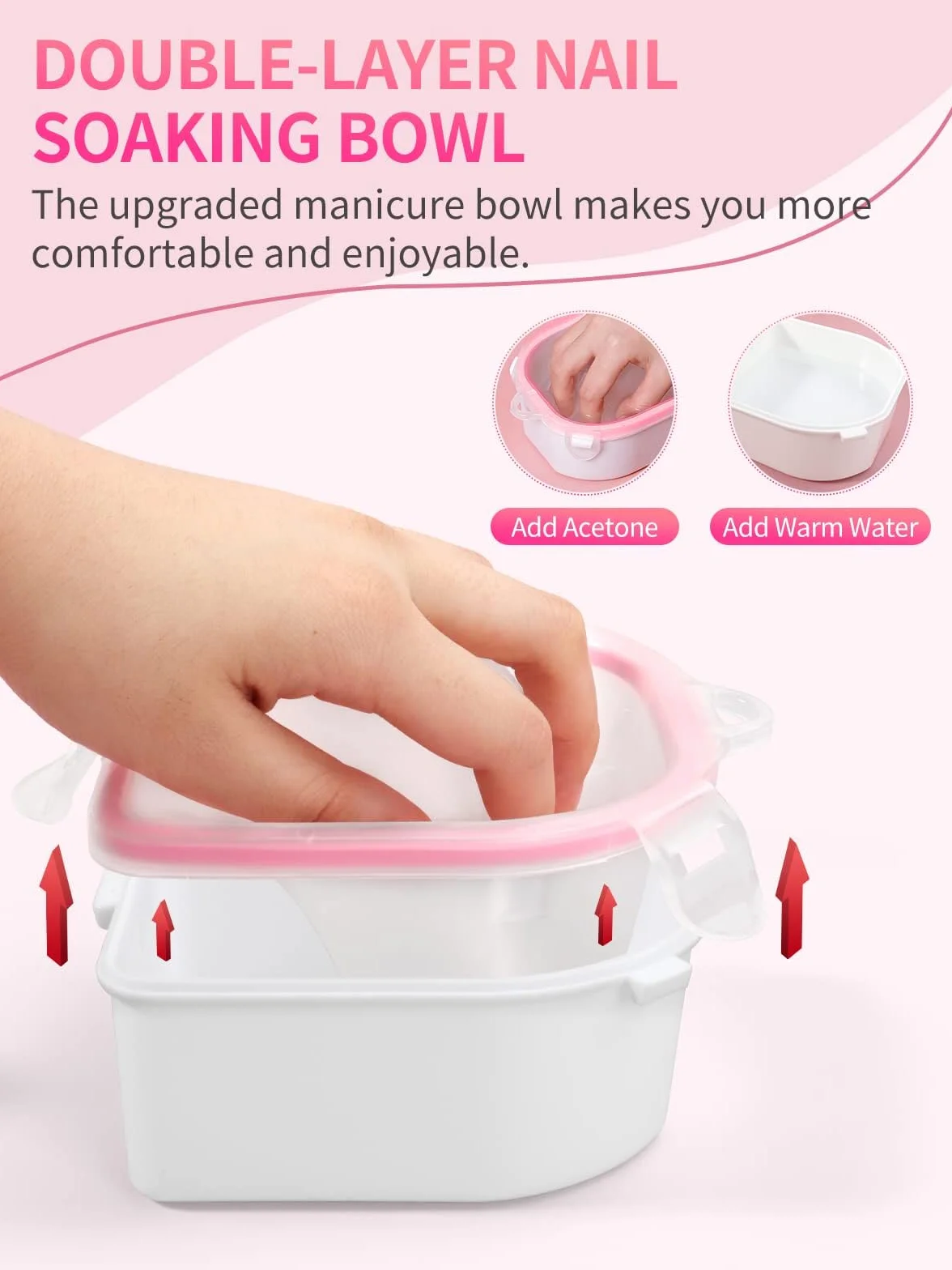 Bol De Trempage Des Ongles 2 Pièces avec Poudre Démaquillant, Triangle Cuticule Peeler Acier Inoxydable Rose