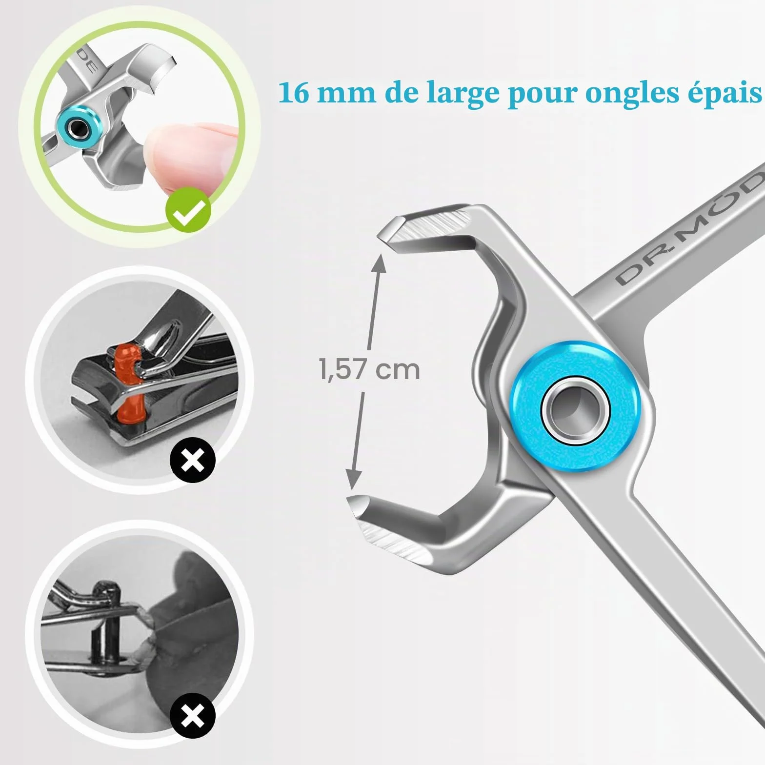 DRMODE Coupe Ongle Acier inoxydable 16mm Ouverture Large Pince Pied