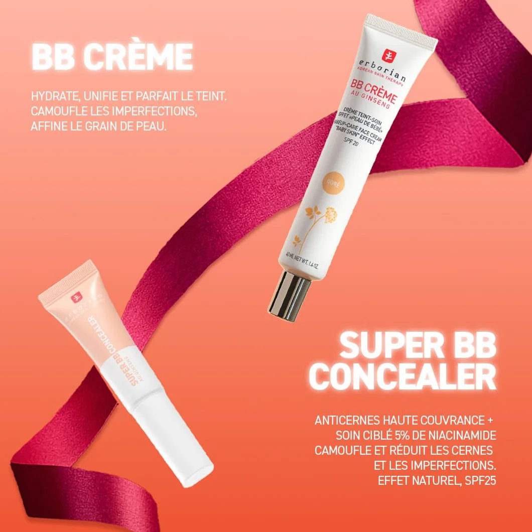 Erborian - Les Essentiels effet BB - Coffret duo BB Crème x Super BB Concealer - BB Crème Doré 40ml + Super BB Concealer Doré 10ml - Soin Cosmétique Coréen