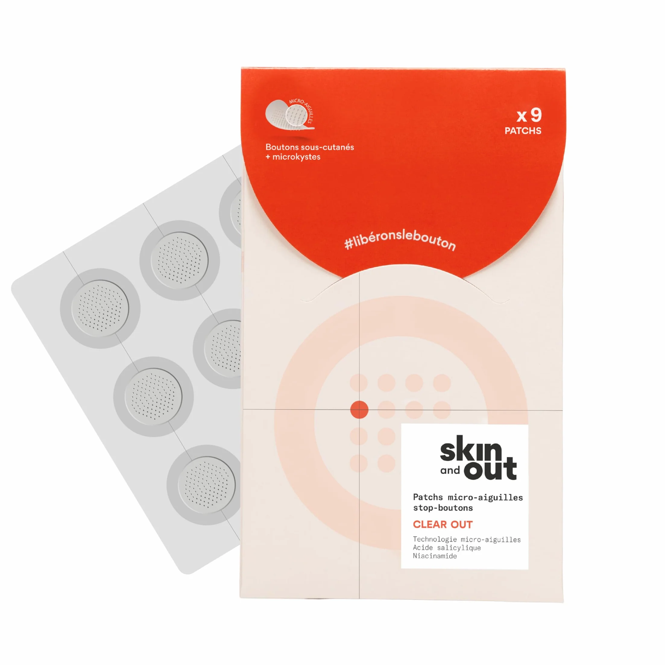 Skin & Out Patchs Micro-aiguilles x9 Stop boutons Traitement anti-inflammatoire Yuka 93/100 Vegan