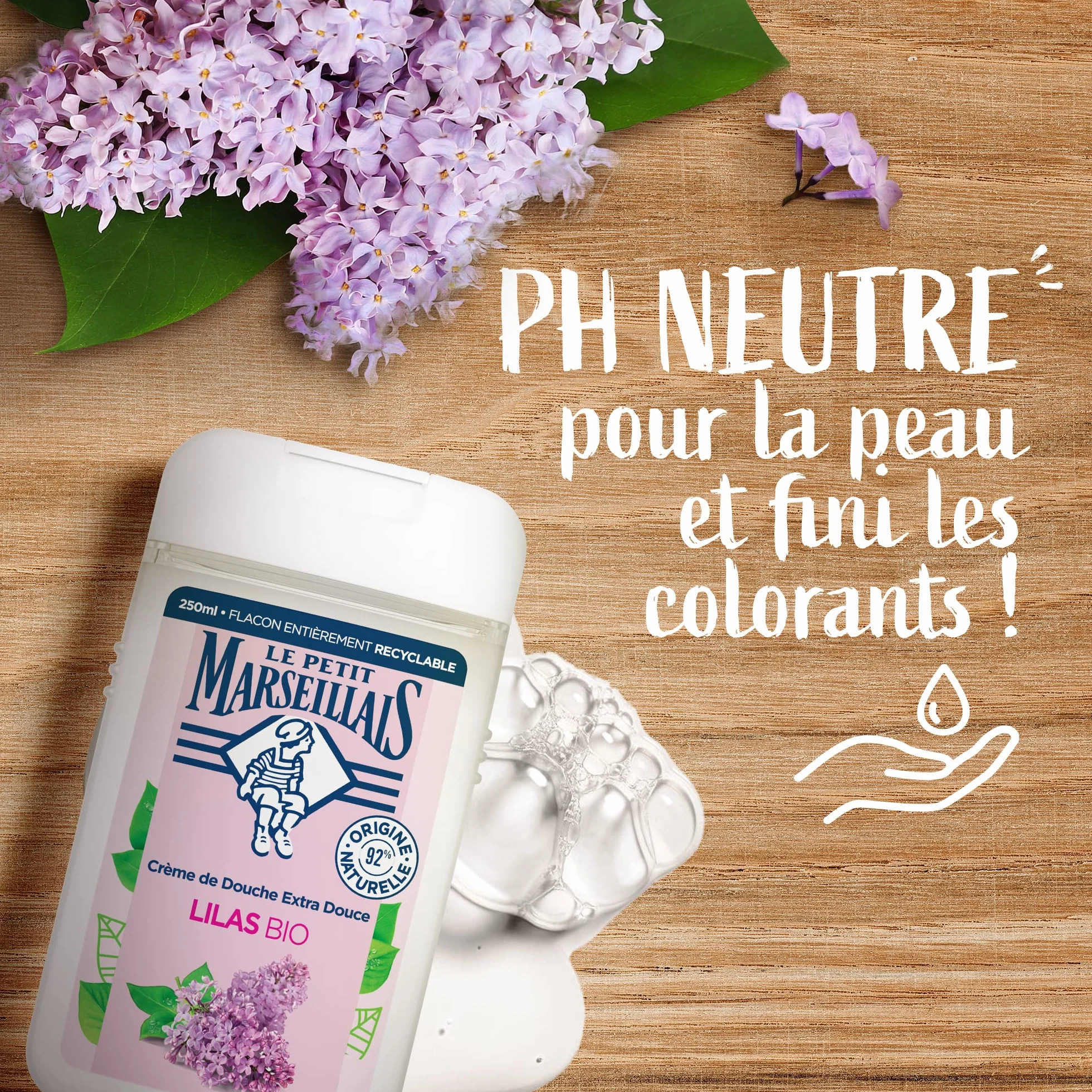 Le Petit Marseillais Crème de Douche Extra Douce Lilas Bio 250 ml – Gel Douche pH Neutre Sans Colorant