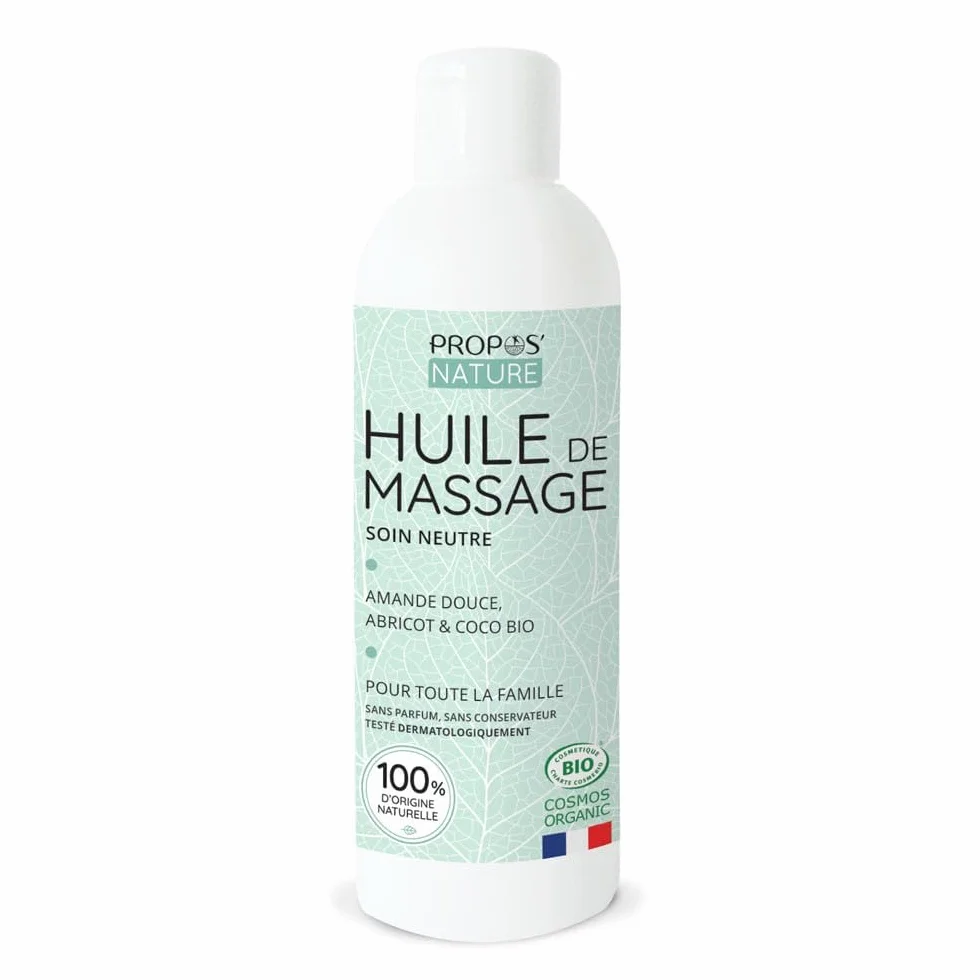 Huile de massage neutre Bio 4 huiles végétales Amande douce Abricot Coco Sésame 100% naturelle Fabriqué en France PROPOS'NATURE