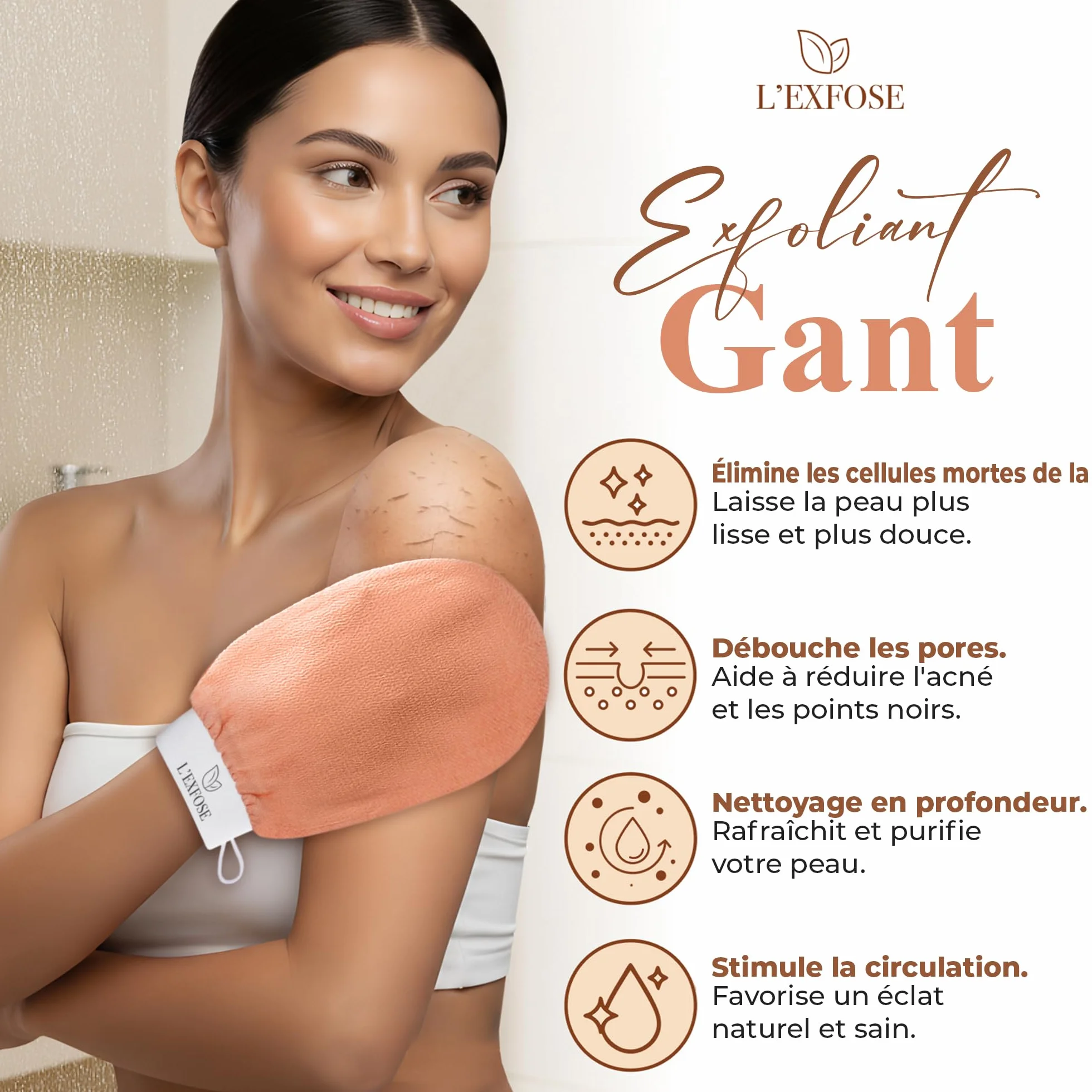 Gant Exfoliant Corps Kessa en Viscose Naturelle - L’Exfose 2x Gommage Corps et Visage