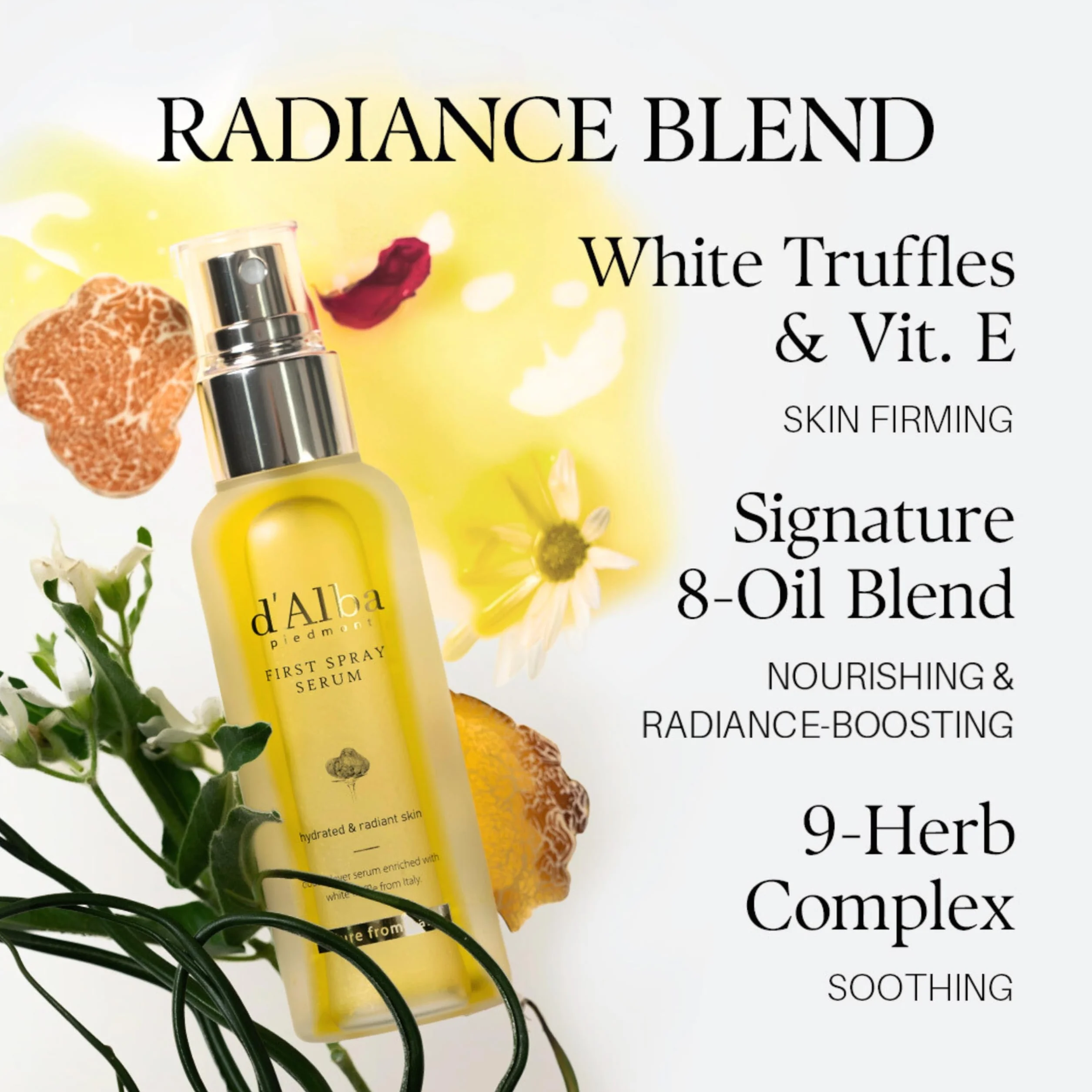 d'Alba First Spray Serum Sérum en Spray à la Truffe Blanche Italienne, Brume Hydratante pour Peau Radieuse (100ml)