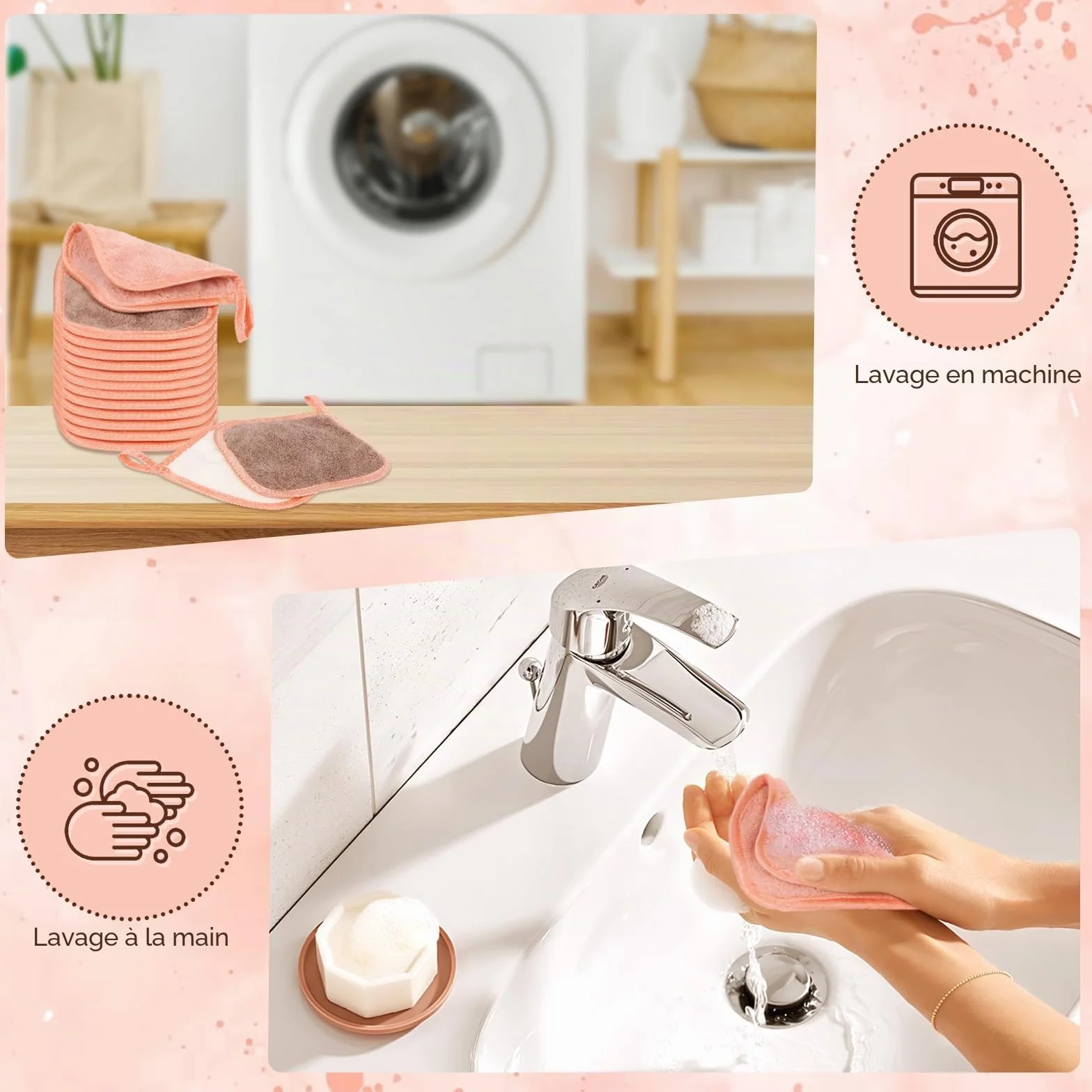PHOGARY Pads Demaquillants Lavables, 12 Pièces Coton Réutilisable Visage, Microfibre Tampons Démaquillants