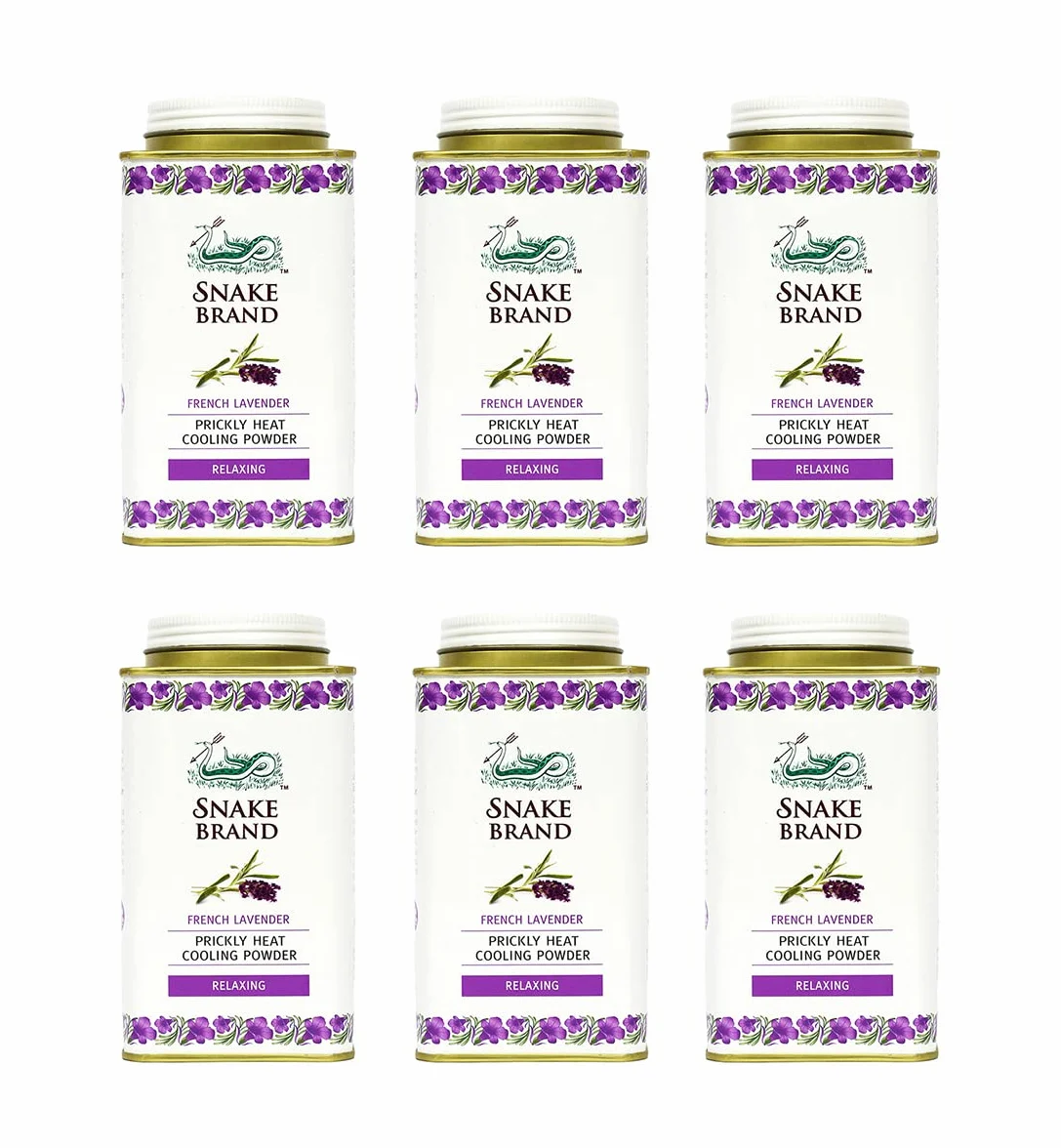SNAKE BRAND Prickly Heat Poudre Rafraîchissante Lavande 140 g Lot de 6
