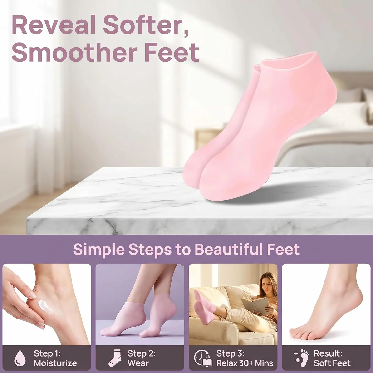 Chaussettes et Gants Hydratants en Silicone 4 Pièces Soin des Mains et Pieds Calleux Secs