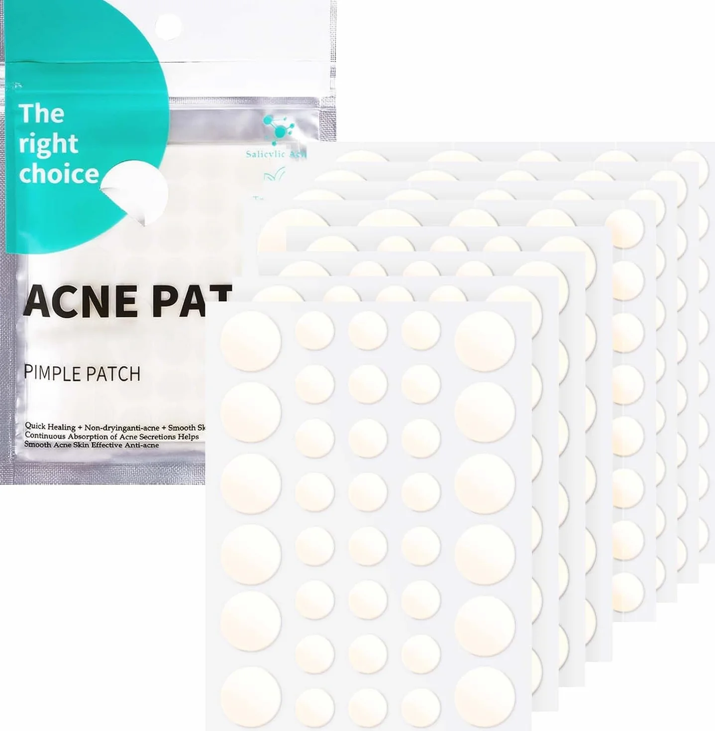 Patch Bouton Hydrocolloïde Invisible 330 pièces Acné Patch Tea Tree Acide Salicylique 4 tailles 8-15 mm