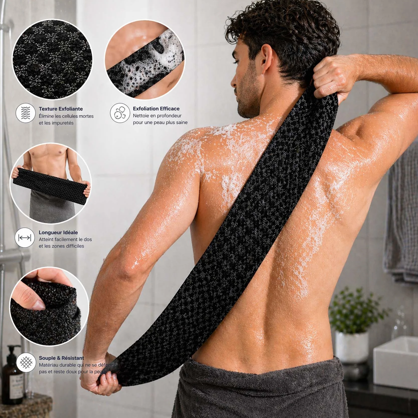 Serviette De Douche Exfoliante Ecovia, Exfoliation Douce, Séchage Rapide, 2 Pièces
